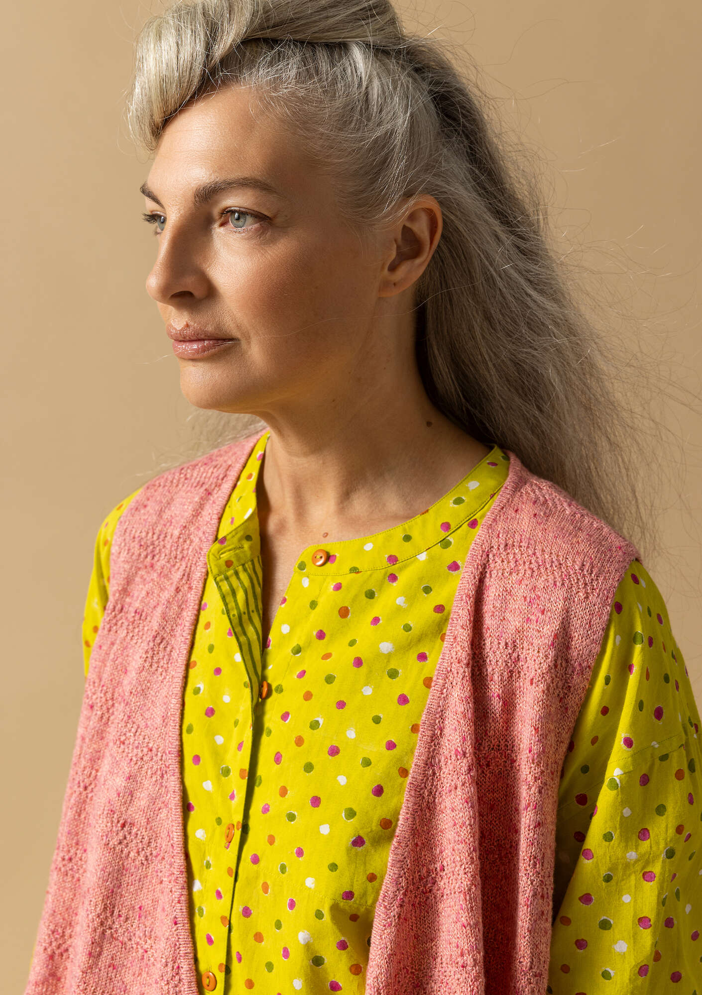 Linen/recycled cotton knit fabric waÖstcoat