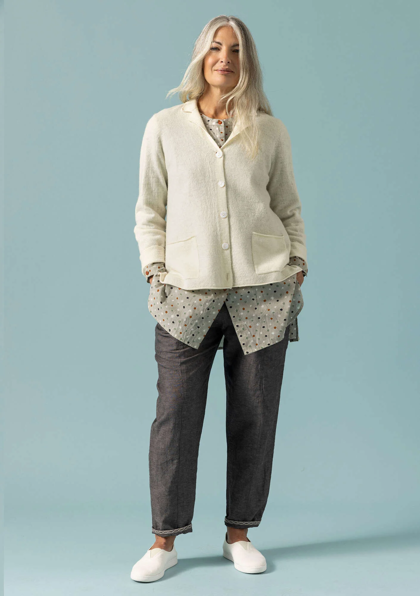 Knitted blazer crafted from felted organic wool