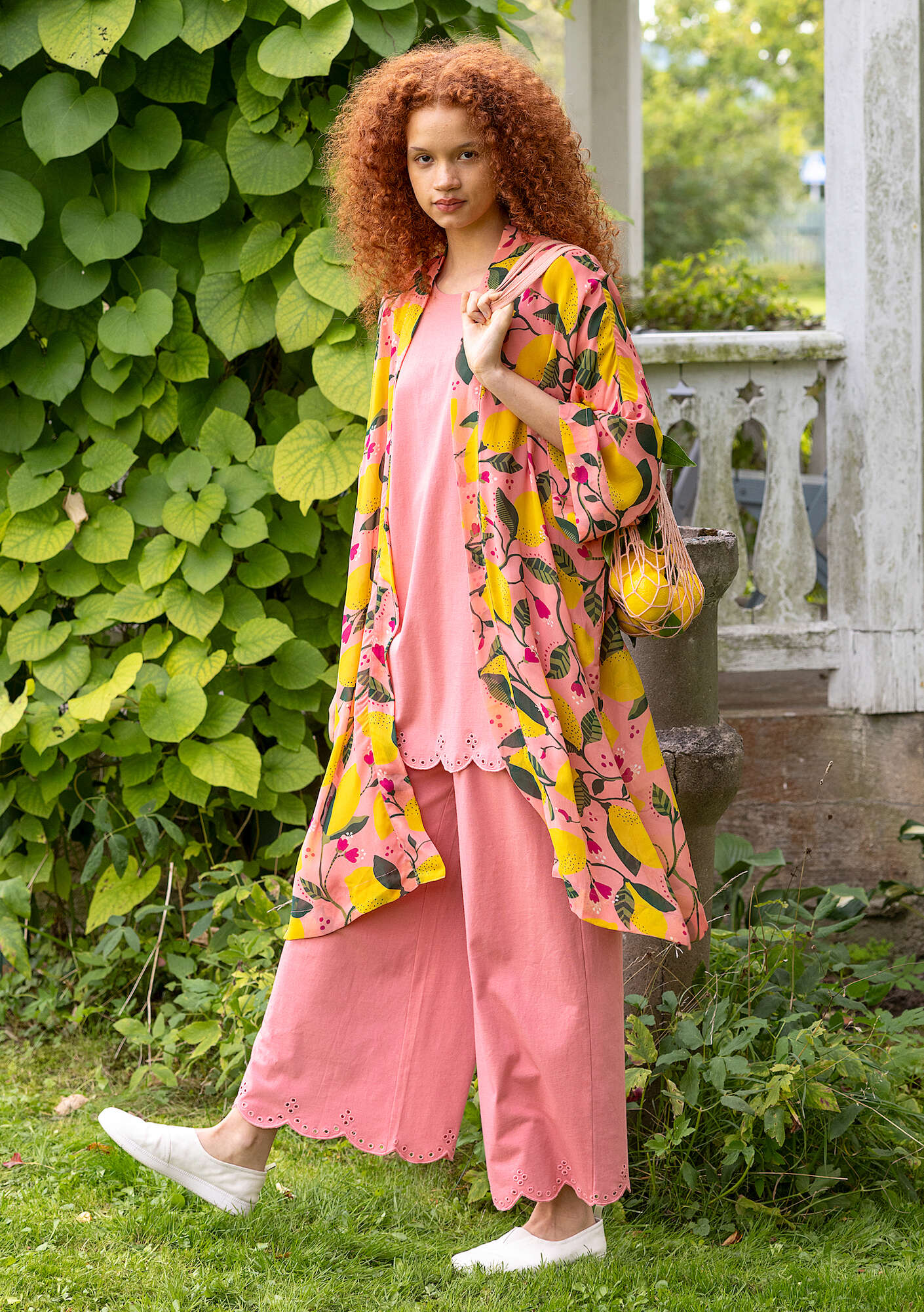 "Limone" woven viscose kimono