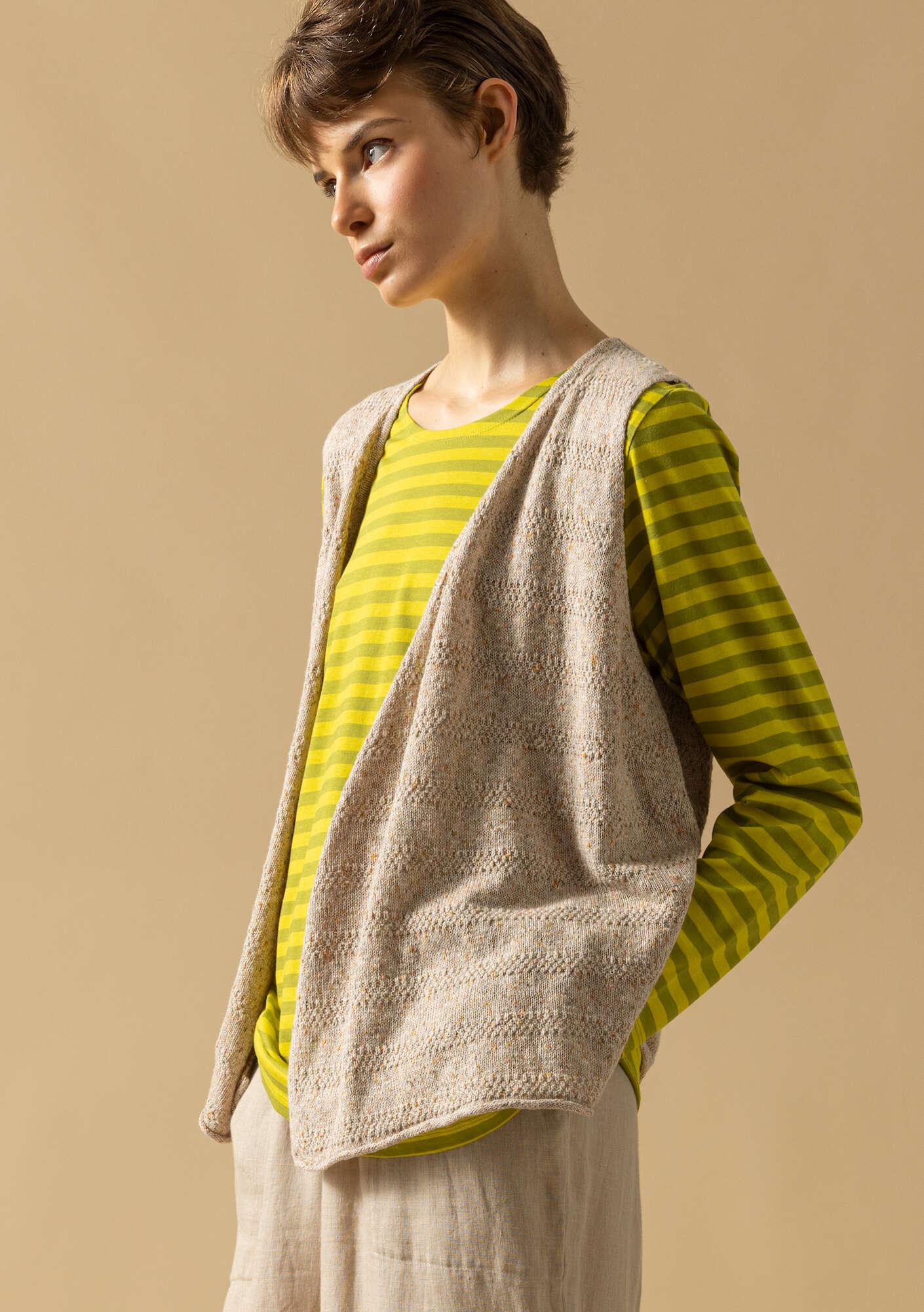 Linen/recycled cotton knit fabric waÖstcoat