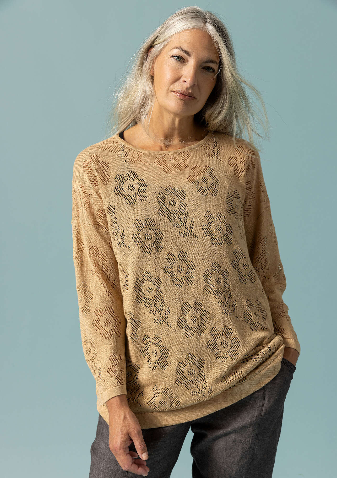Linen/recycled linen pointelle sweater