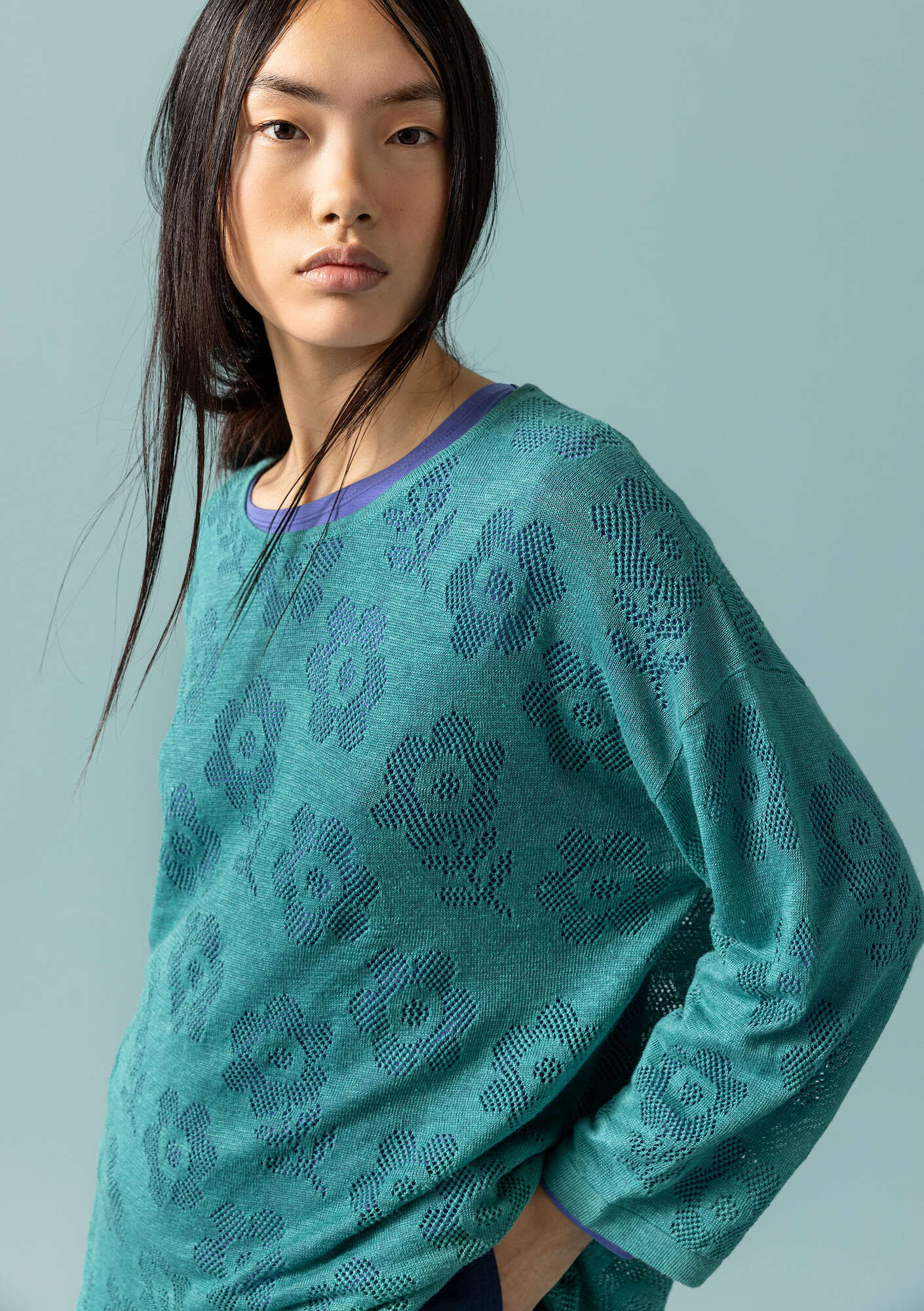 Linen/recycled linen pointelle sweater