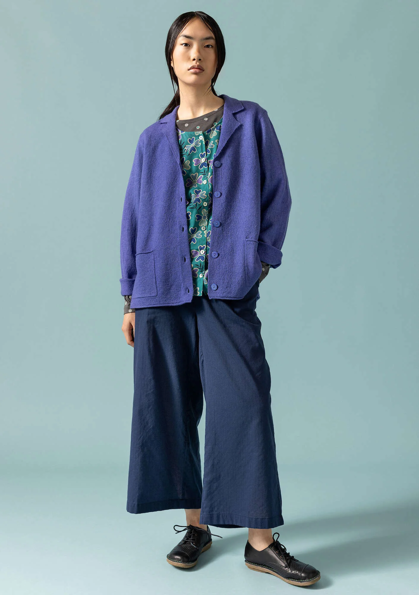 Knitted blazer crafted from felted organic wool