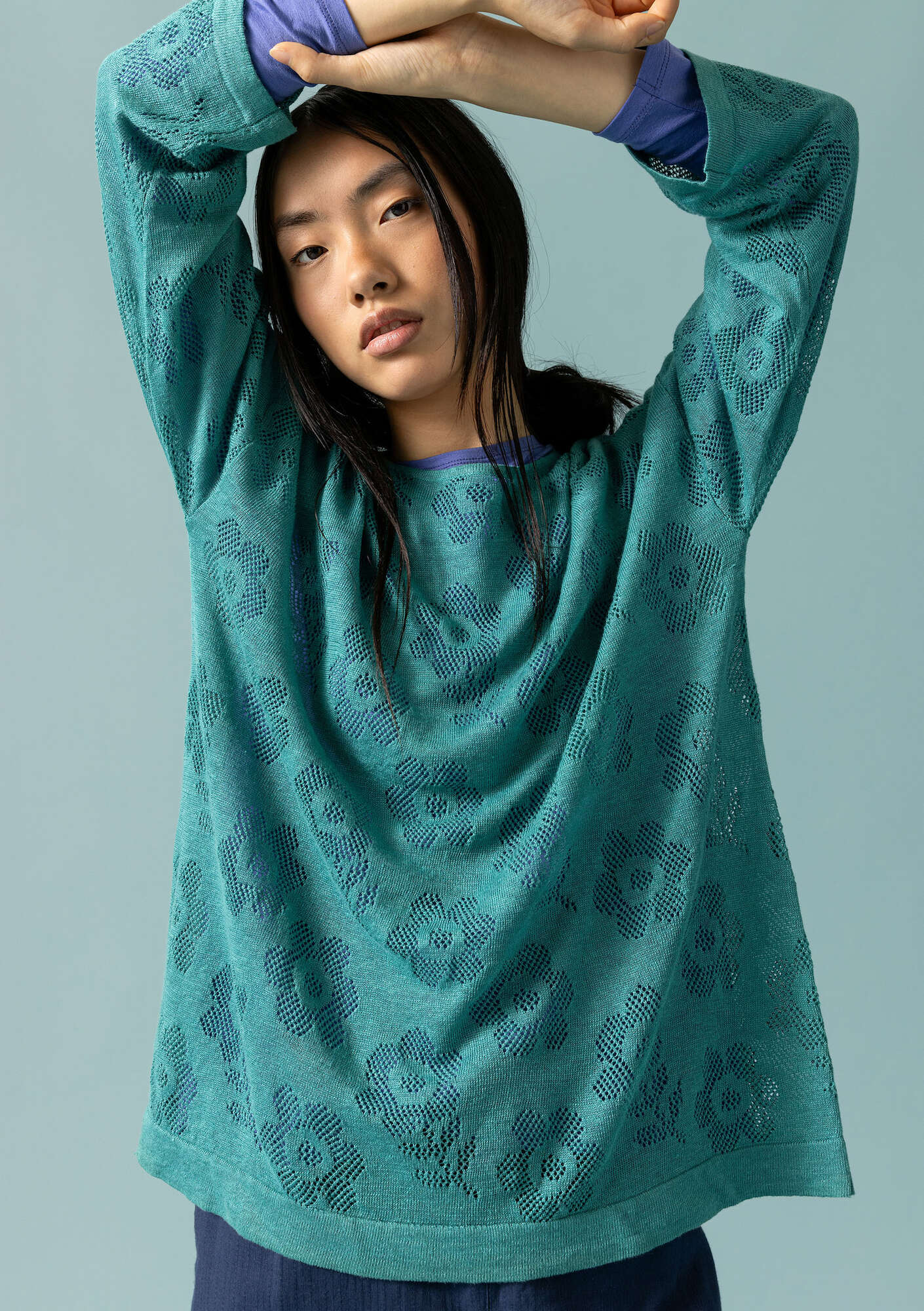 Linen/recycled linen pointelle sweater