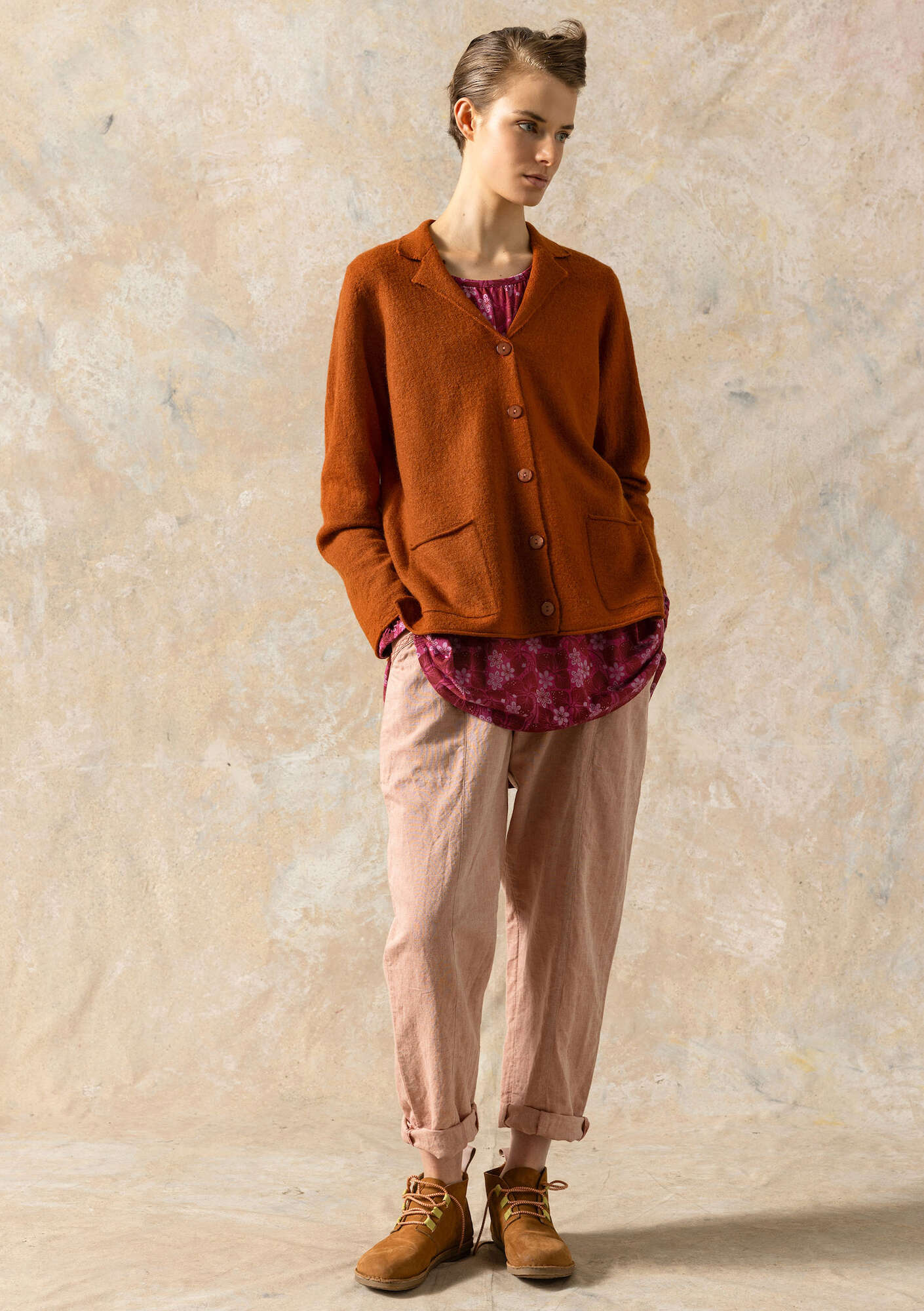Knitted blazer crafted from felted organic wool
