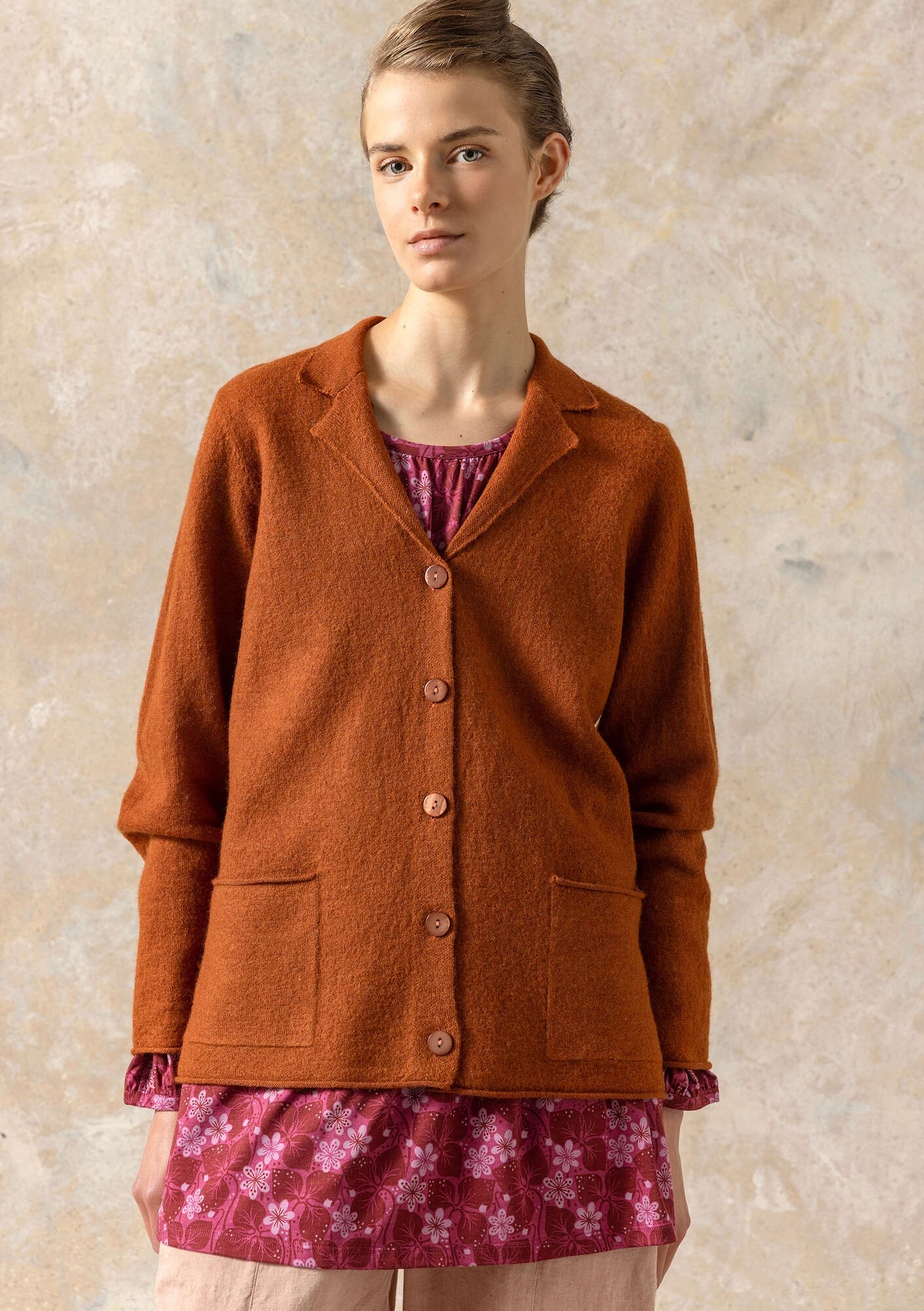 Knitted blazer crafted from felted organic wool