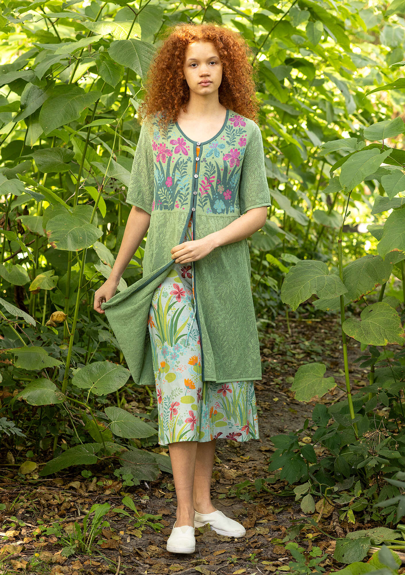 "Iris" linen/recycled cotton pointelle coatigan