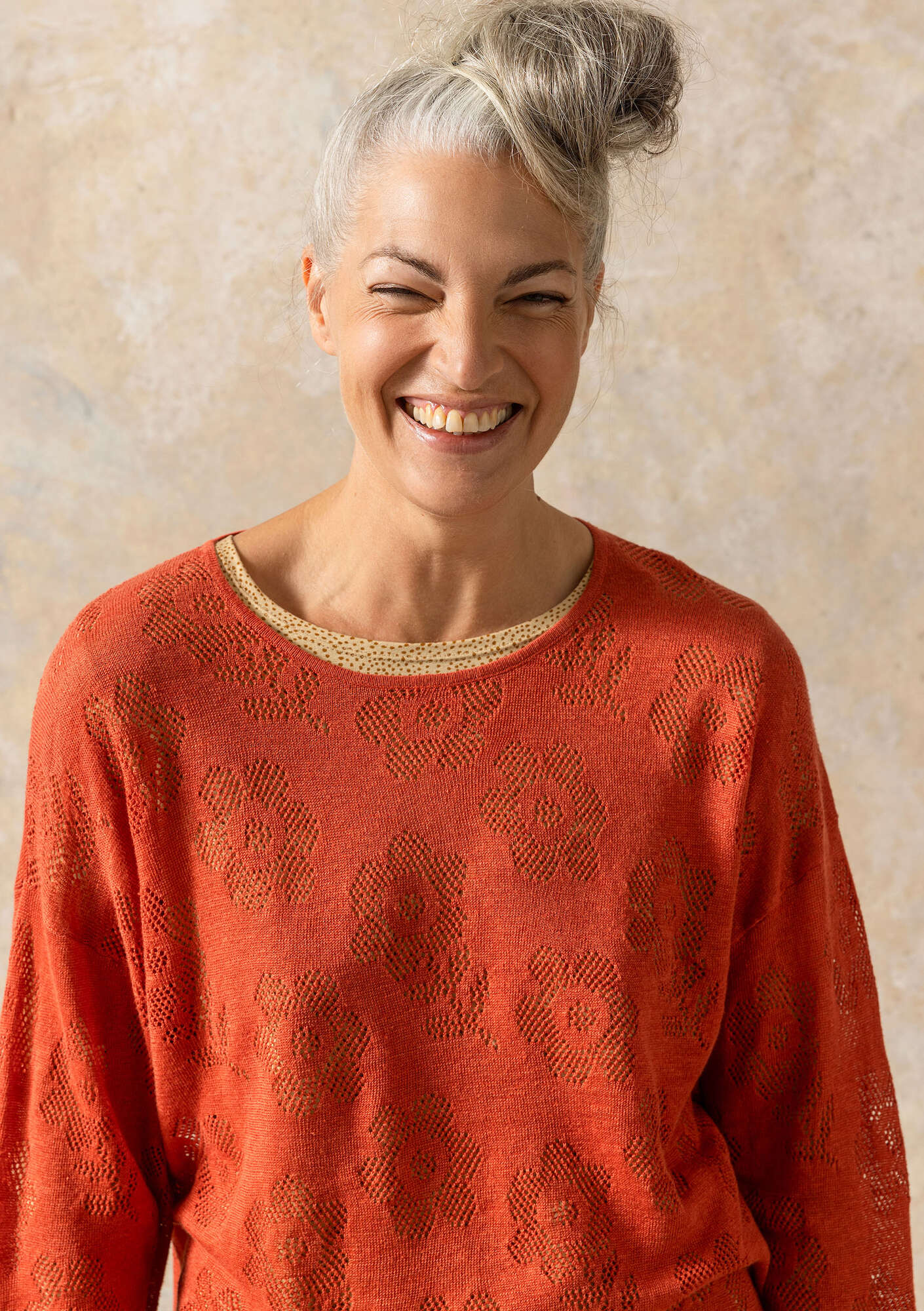 Linen/recycled linen pointelle sweater