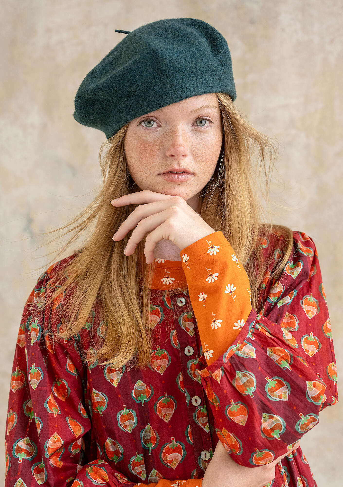 Knitted beret in felted organic wool