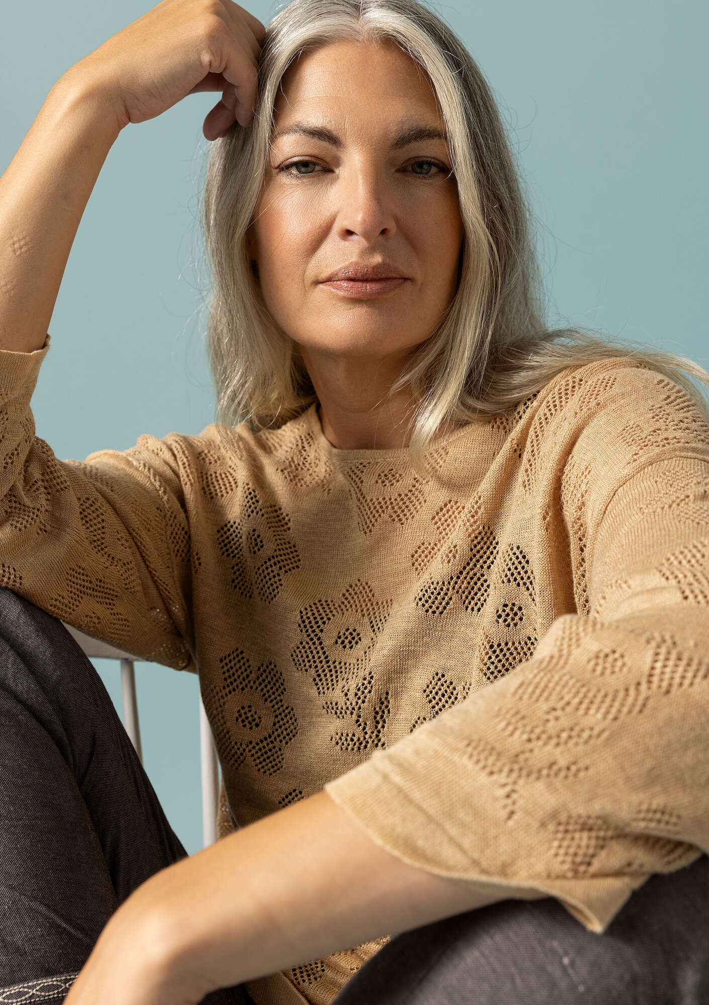 Linen/recycled linen pointelle sweater