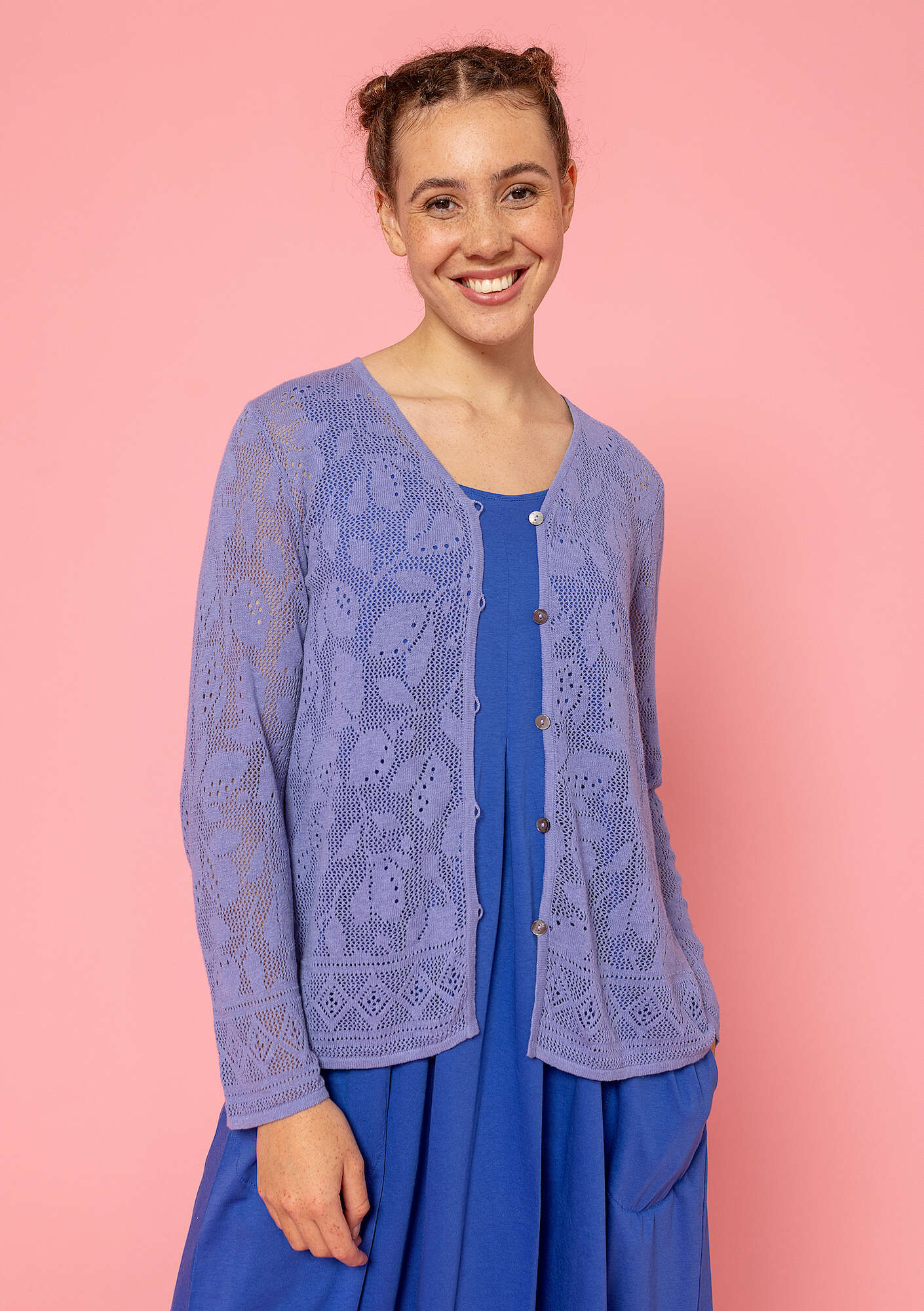 "Luisa" linen/recycled cotton pointelle cardigan