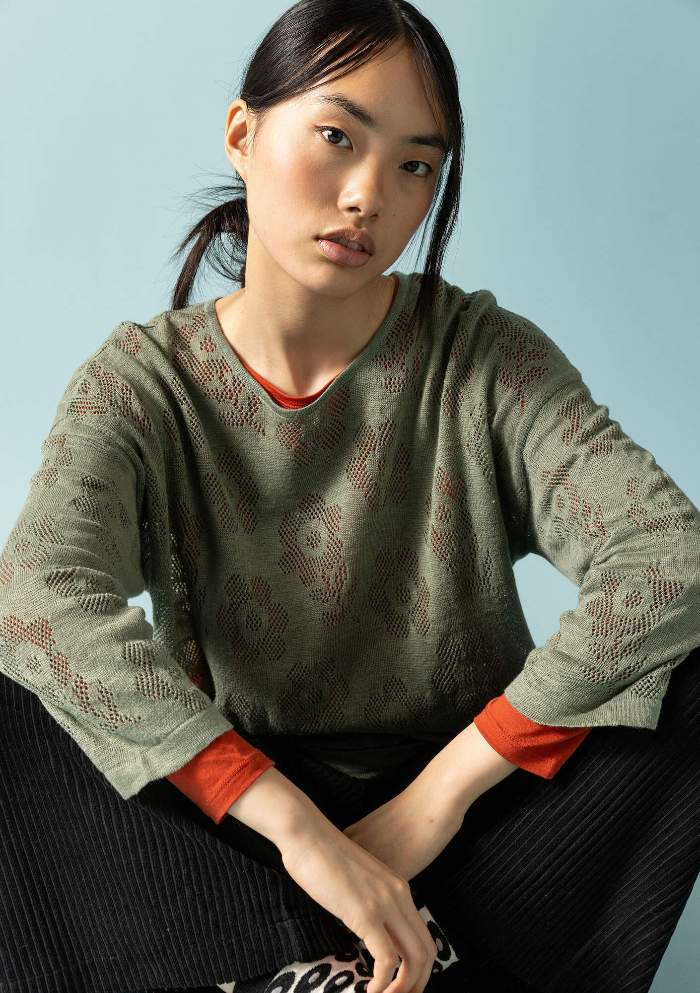 Linen/recycled linen pointelle sweater
