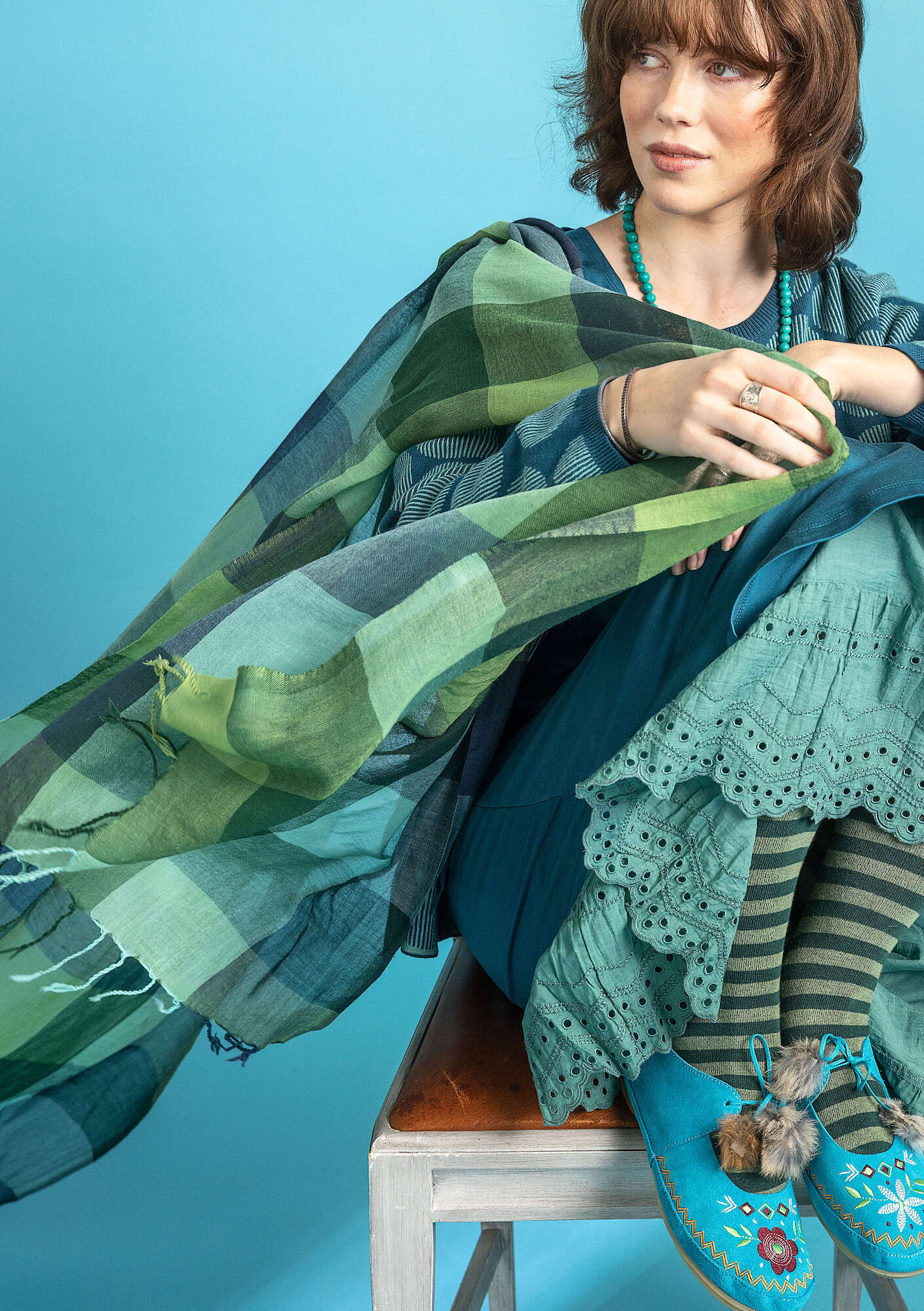 "Cleo" yarn-dyed wool shawl