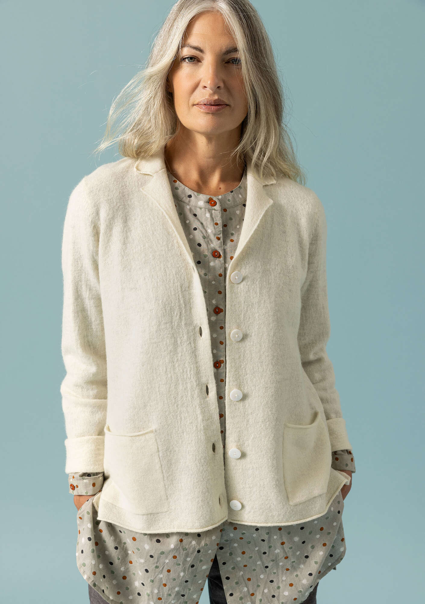 Knitted blazer crafted from felted organic wool