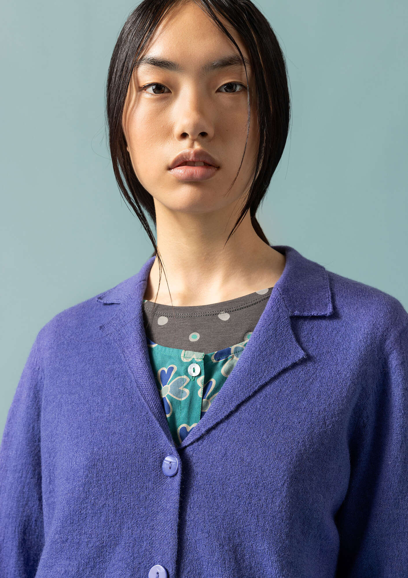 Knitted blazer crafted from felted organic wool
