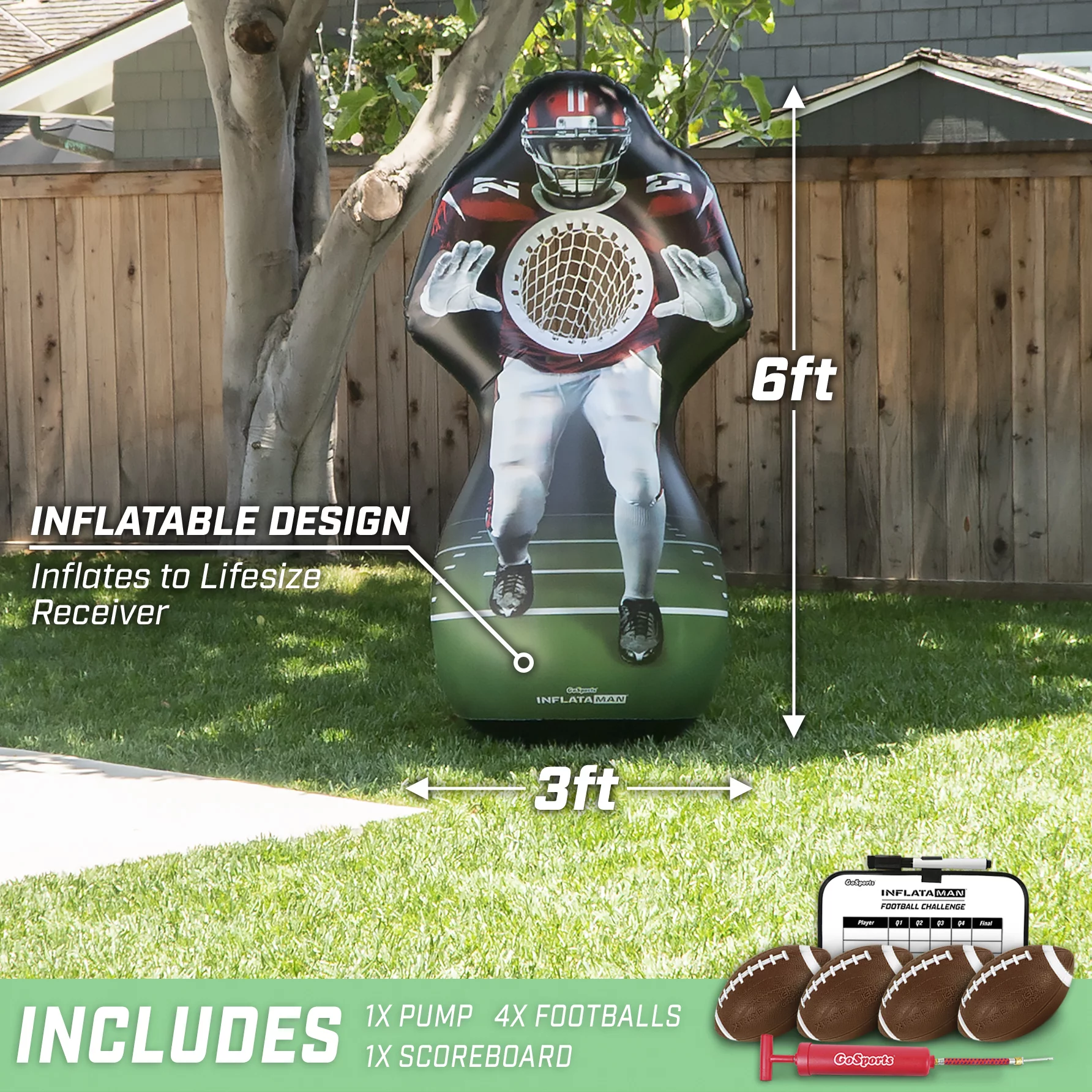 GoSports Inflataman Football Challenge – Inflatable Receiver Touchdown Toss Game