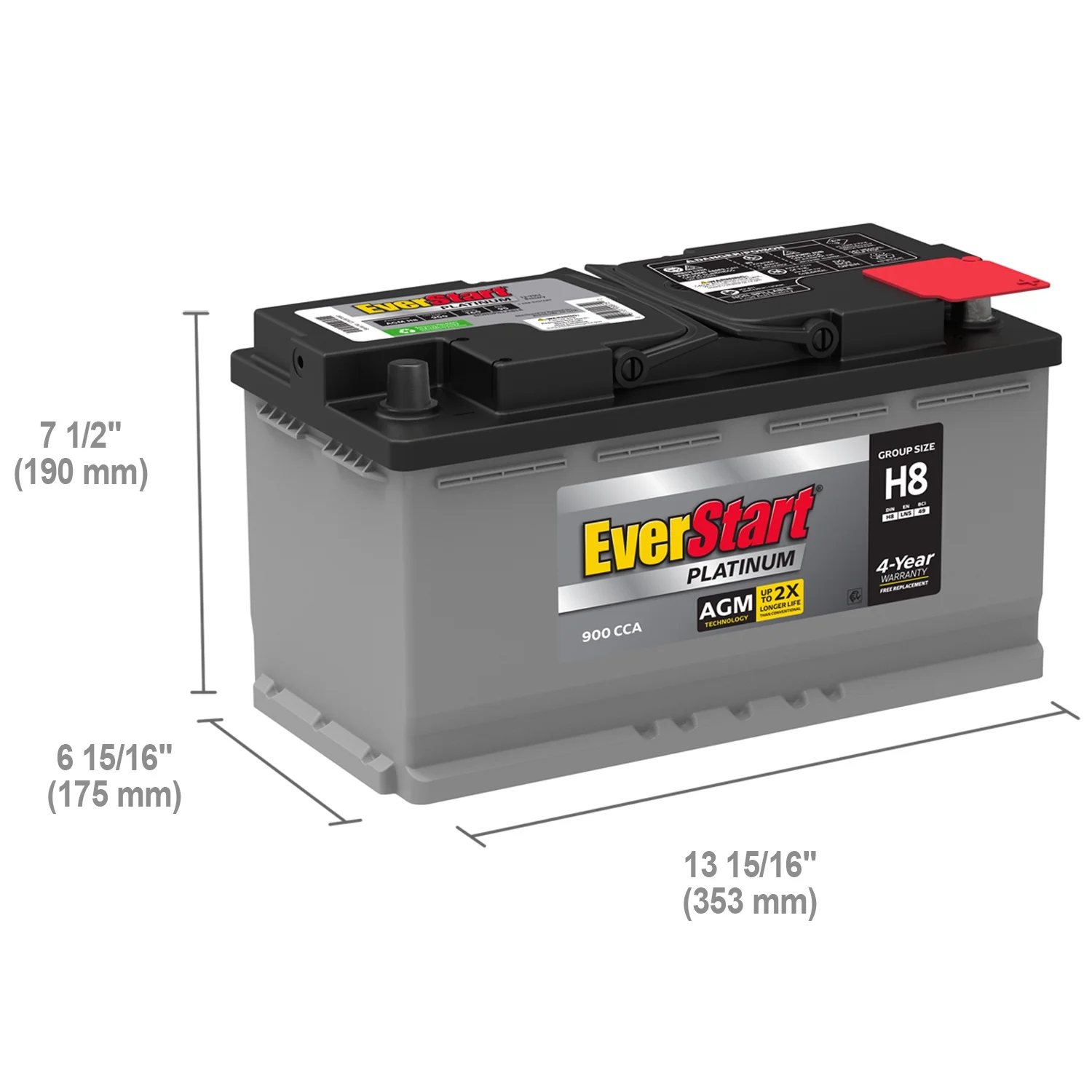 EverStart Platinum AGM Automotive Battery, Group Size H8 / LN5 / 49 12 Volt, 850 CCA 150 RC