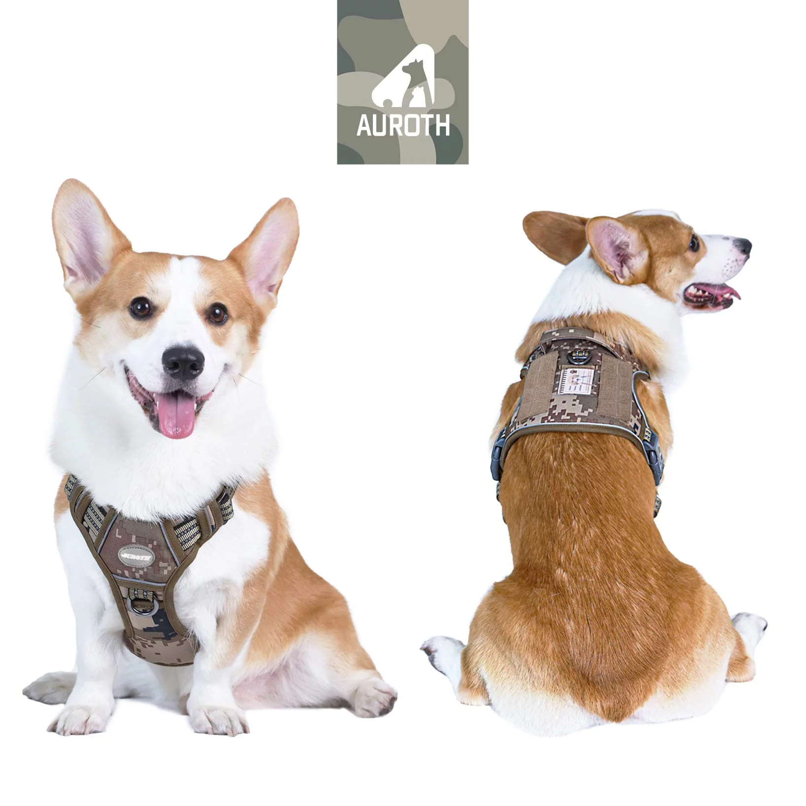 Auroth No Pull Dog Harness for Large Dogs, No Choke Dog Harness Vest with Handle on Back, Adjustable Easy on Pet Harness for Training Walking, Reflective Soft Padded Dog Vest Harness, Army Yellow