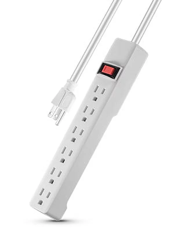 Hyper Tough 6 Outlet Power Strip with 2.5 ft Cord, White, Single Pack, 125V, 15A