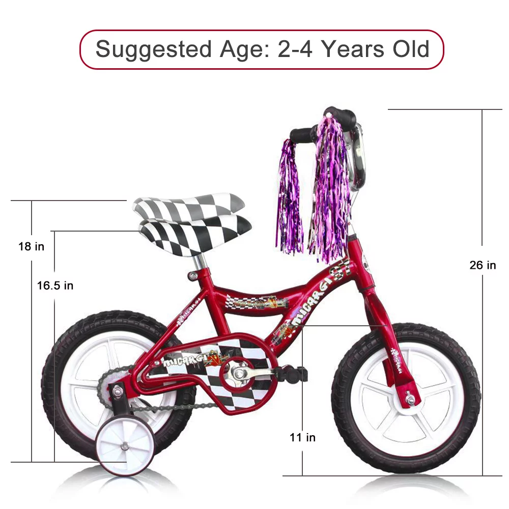 Wonderplay Boys’ and Girls’ Bike, 12″ Kid’s Bicycle for 2-4 Years Old, EVA Tires, Training Wheels with Coaster Brake Red