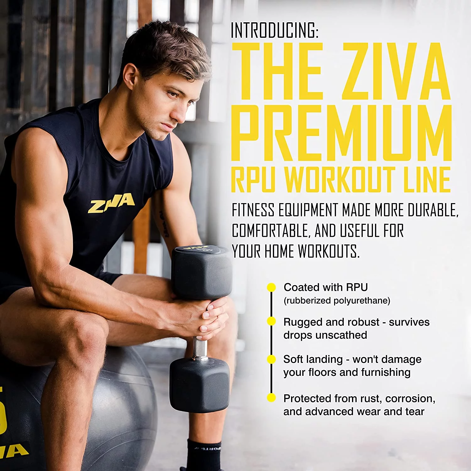 ZIVA Performance Hex Dumbbells Weight Set, Solid Steel Core, Premium Urethane Rubber Encasing, Corrosion Resistant – Pair of Two Dumbbells, 20 Lbs.