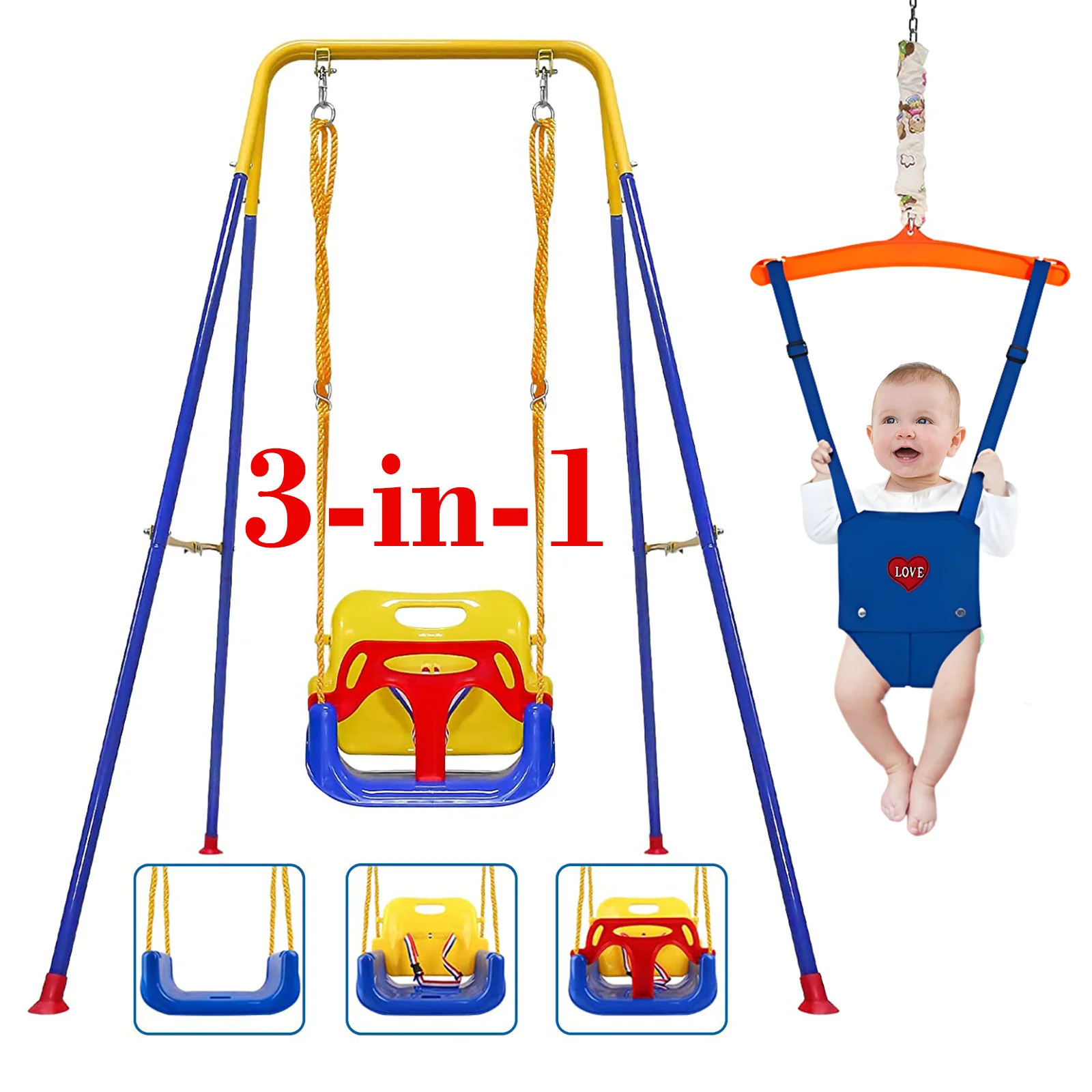 3 in 1 Toddler Swing&Baby Jumper for Infants, Baby Swing and Bouncer for Indoor Outdoor Play Toys, Kids Swing Set for Backyard