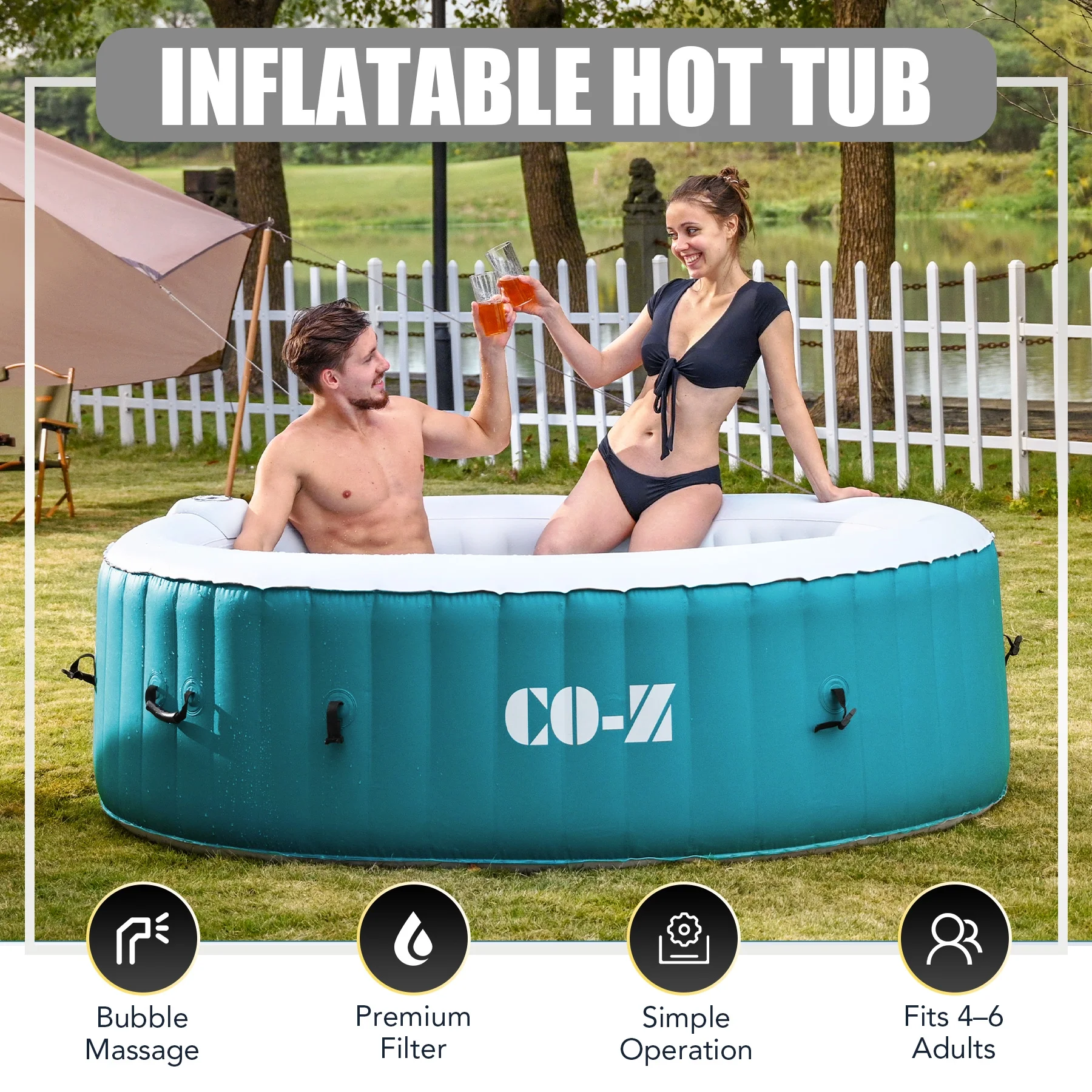 CO-Z 7′ Inflatable Hot Tub Portable 4-6 Person Round Spa Tub for Patio Backyard Black