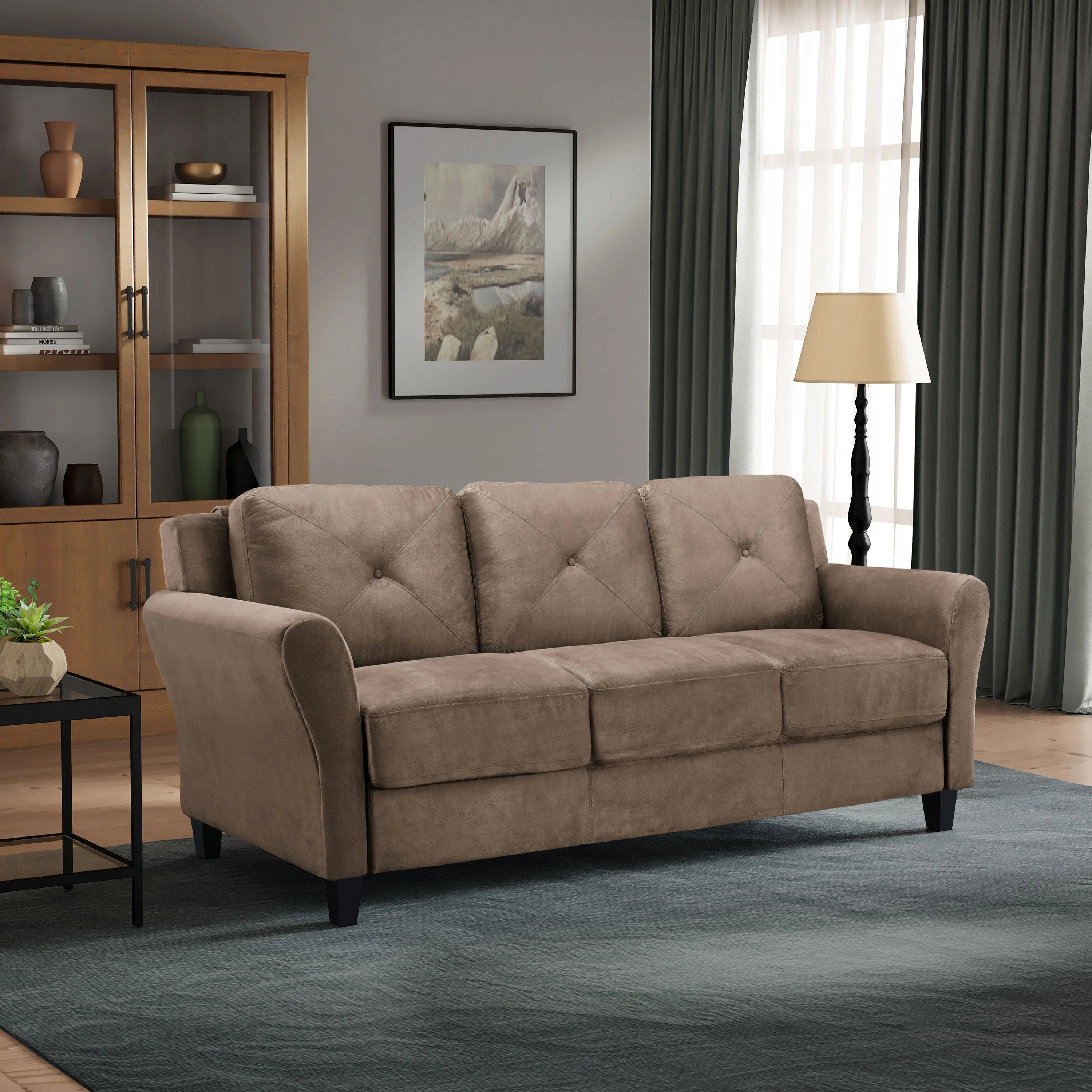 Lifestyle Solutions Taryn Traditional Sofa with Rolled Arms, Brown Fabric