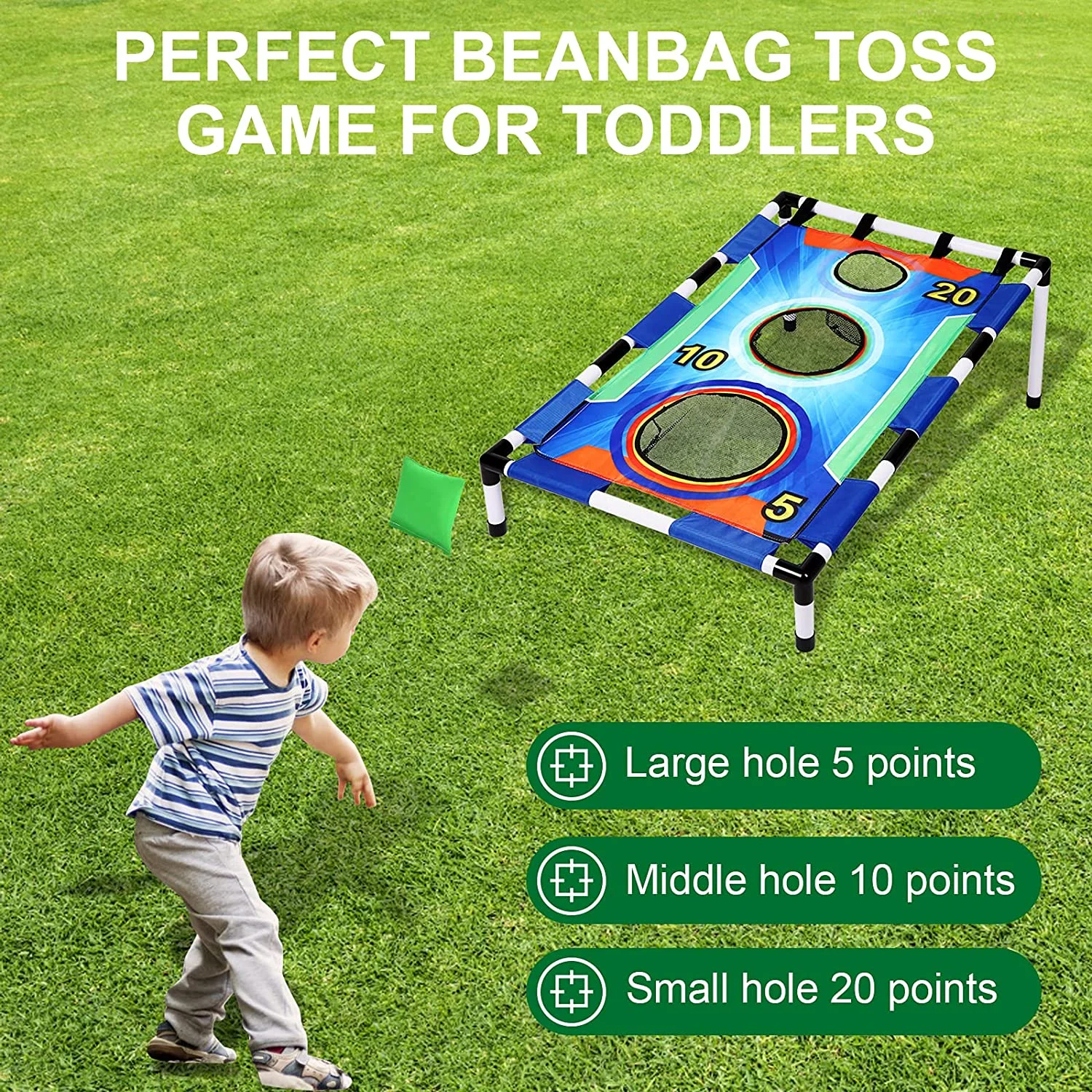 Cornhole Game, Collapsible Bean Bag Toss Game, Portable 3 Holes Cornhole Beanbags Set, Interactive Indoor/Outdoor Game for Toddler, Kids