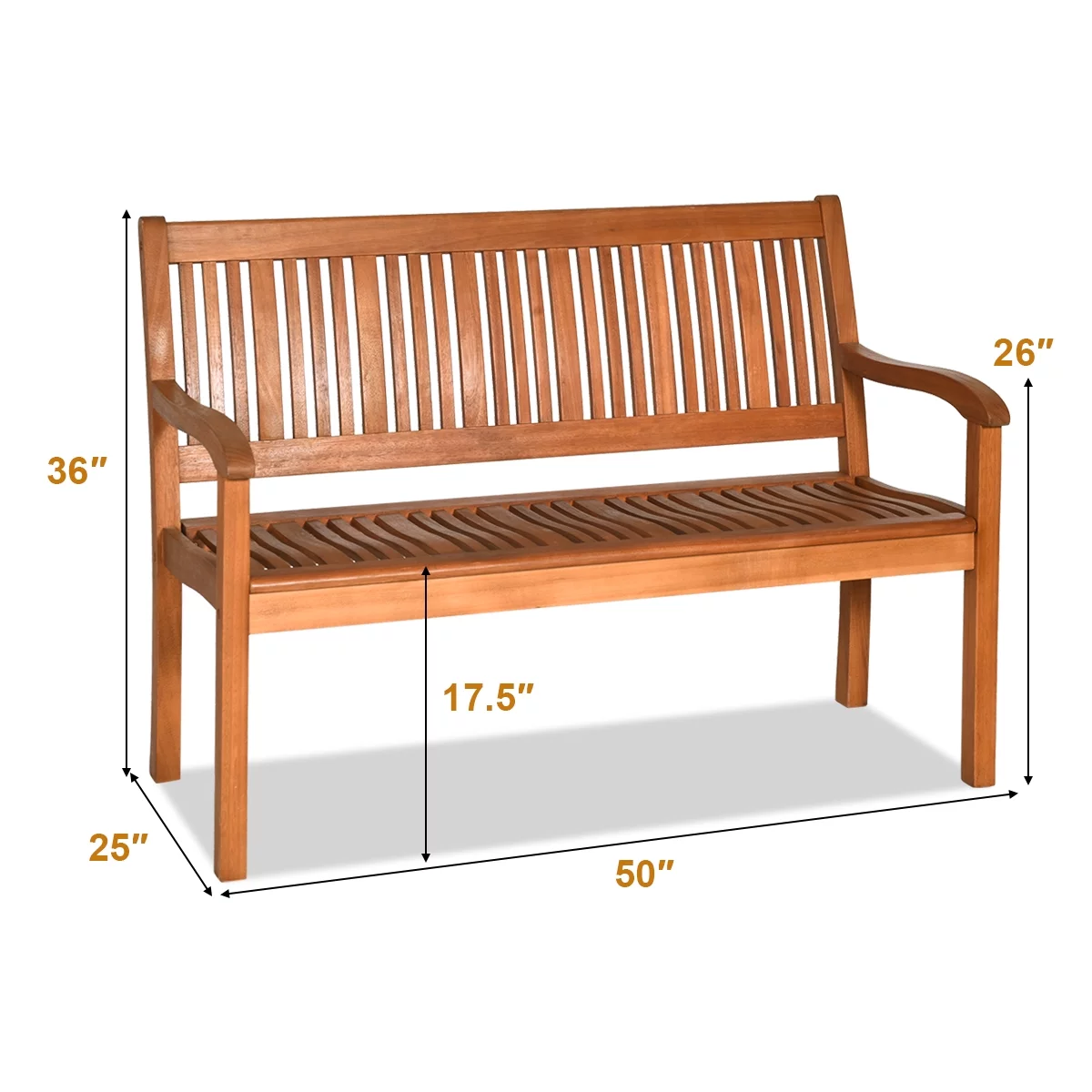 Costway 50” Two Person Outdoor Garden Bench Loveseat Porch Chair Solid Wood W/Armrest