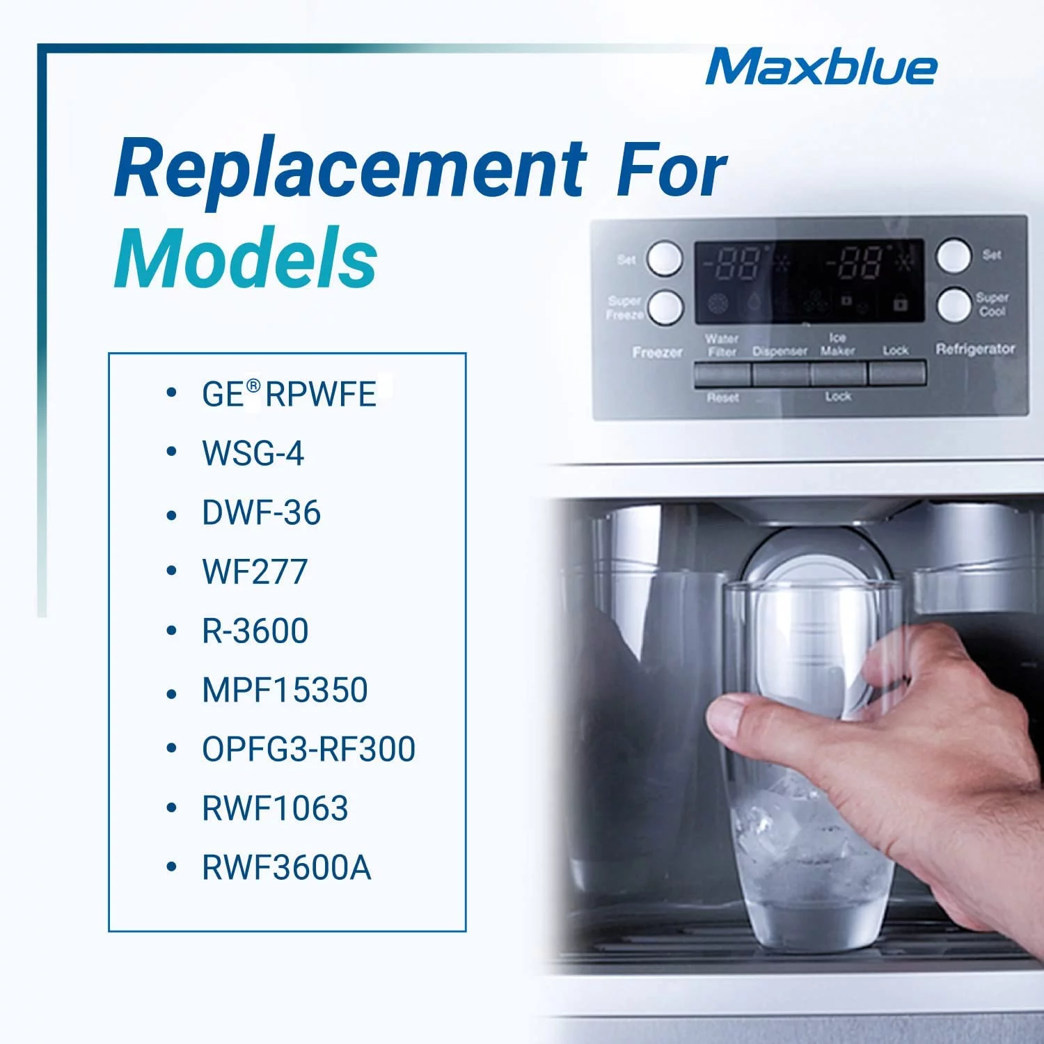 Maxblue Refrigerator Water Filter(with CHIP) , Replacement for GE RPWFE, RPWF, WSG-4, DWF-36, WF277, R-3600, MPF15350, OPFG3-RF300, RWF1063, RWF3600A(1 pack)