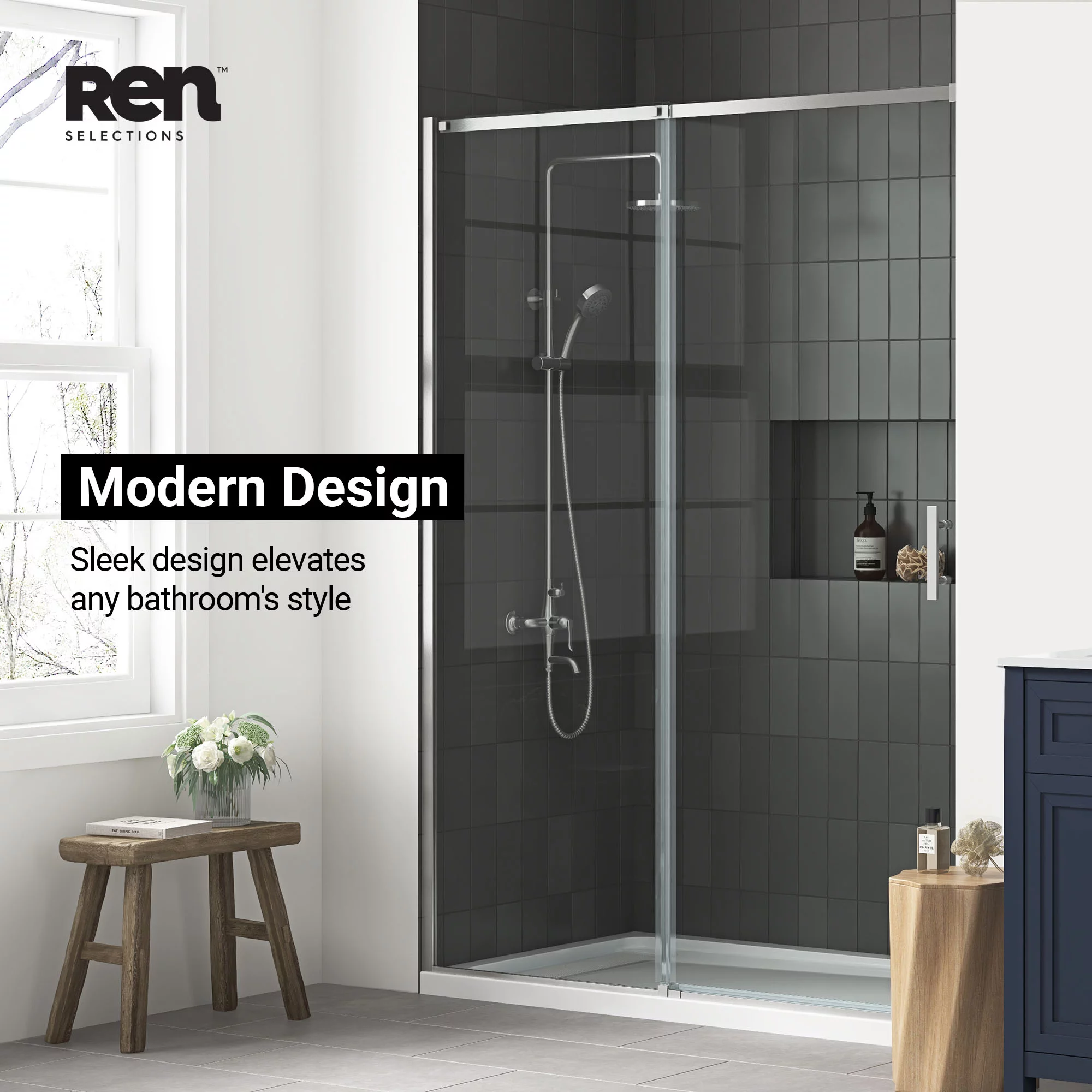 Ren Selections 60 in W x 78-3/4 in H Sliding Shower Door with Premium Satin Nickel Finish