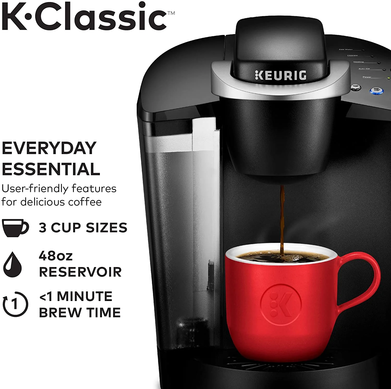 Keurig K-Classic Single Serve K-Cup Pod Coffee Maker, Black