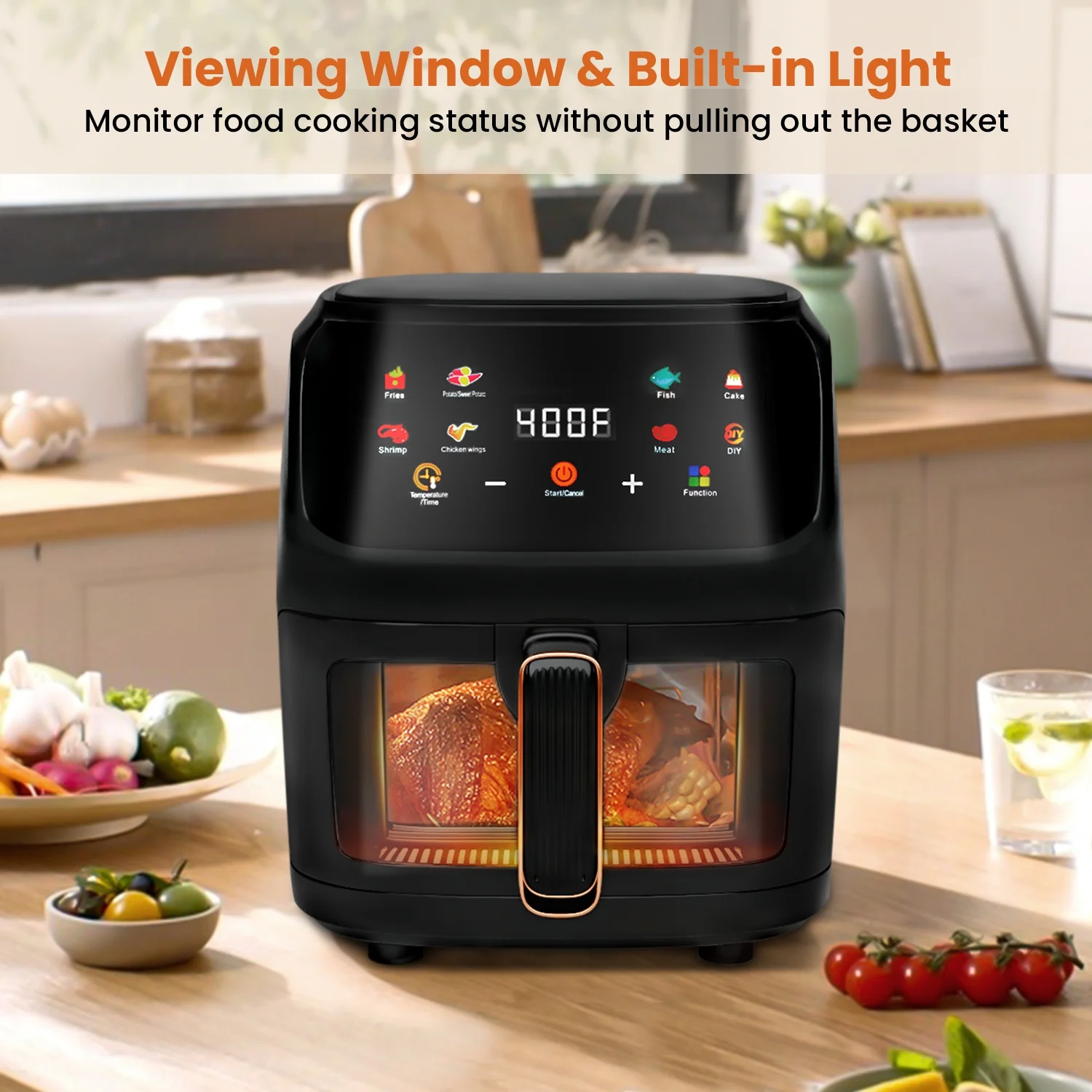 Air Fryer 7.5QT, Large 8-in-1 Digital Touchscreen, Visible Window, 1700W, New, Black