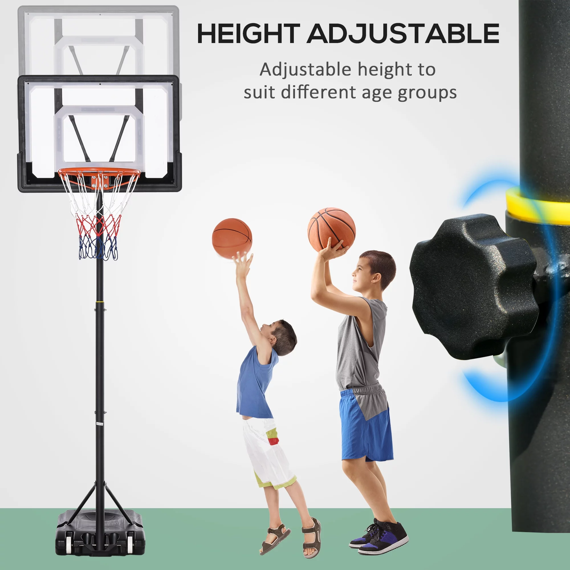 Soozier Portable Basketball Hoop System Stand with 33 In. Backboard, Height Adjustable 5 Ft.-7 Ft. for Youth Indoor and Outdoor Use