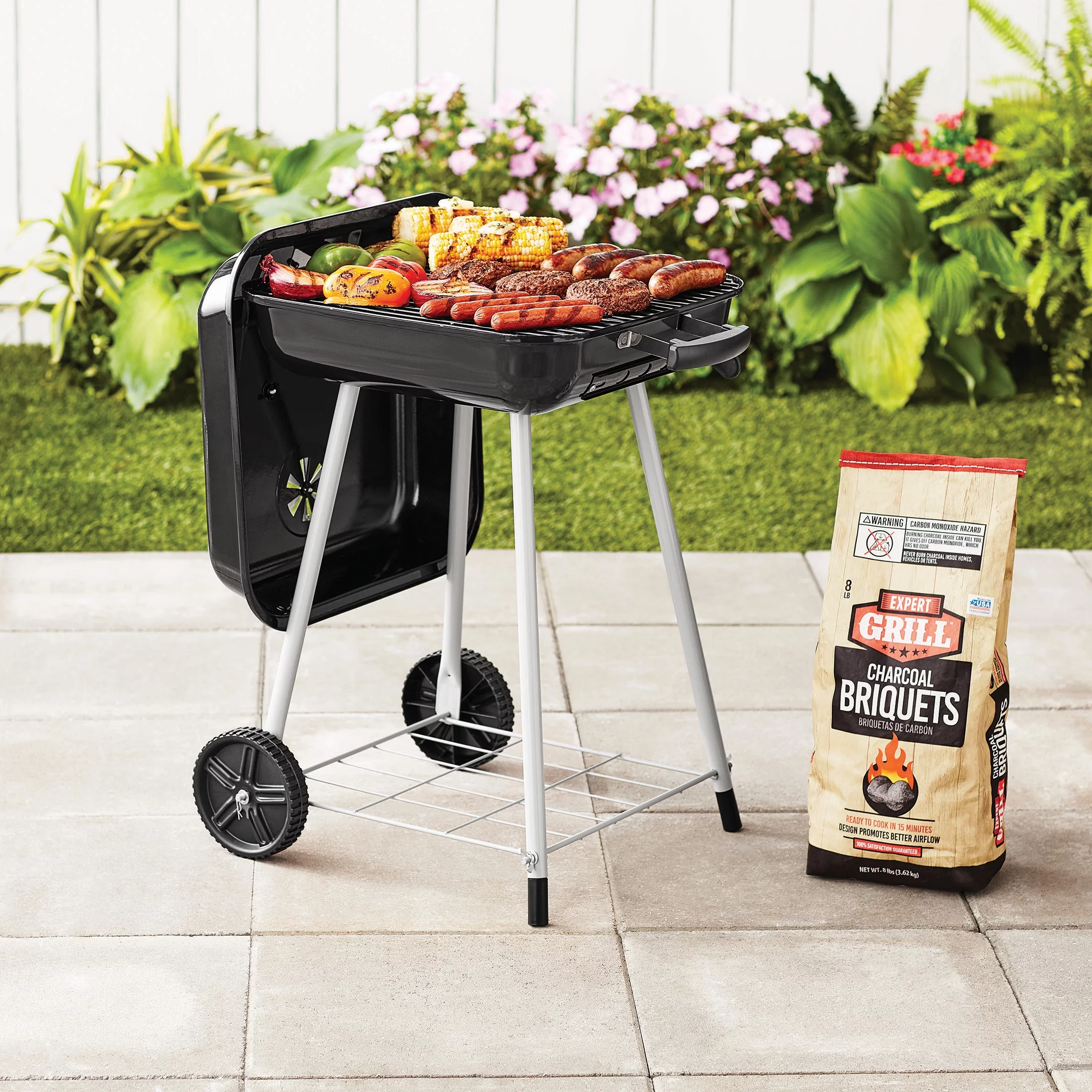 Expert Grill 17.5″ Square Steel Charcoal Grill with Wheels, Black