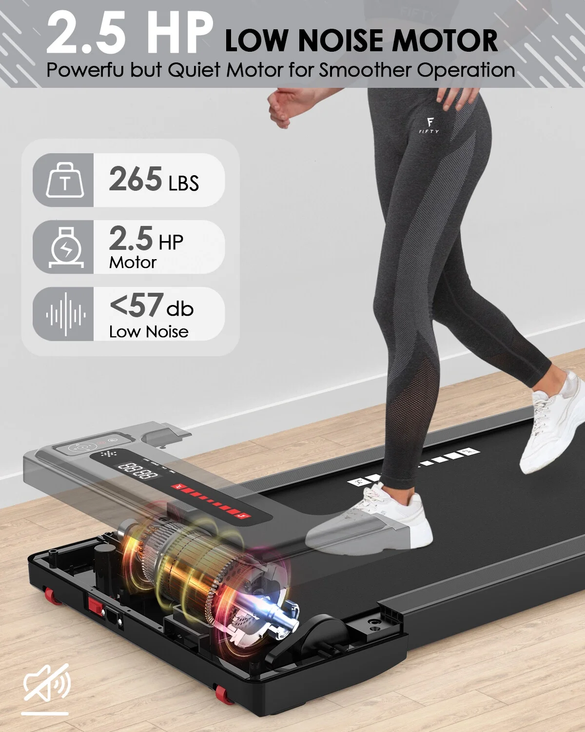 Electric Treadmill, 2.5HP Under Desk MINI Waking Jogging Machine Installation-Free, Remote Control Portable Walking Machine with Bluetooth for Home, Office & Gym