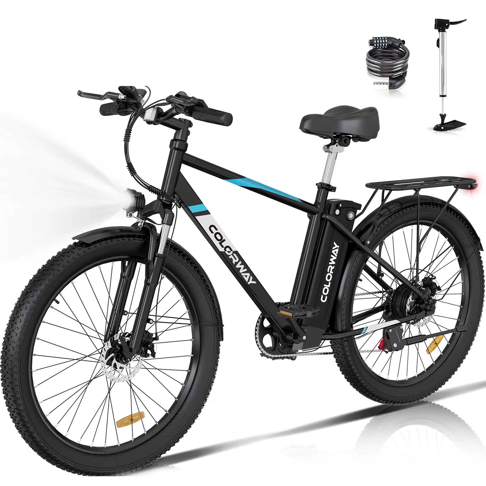 COLORWAY 500W 26″X3.0 Electric Bike for Adults, 36V/15Ah E bike, Shimano 7-Speed, Electric Cruiser Bike for Female Male