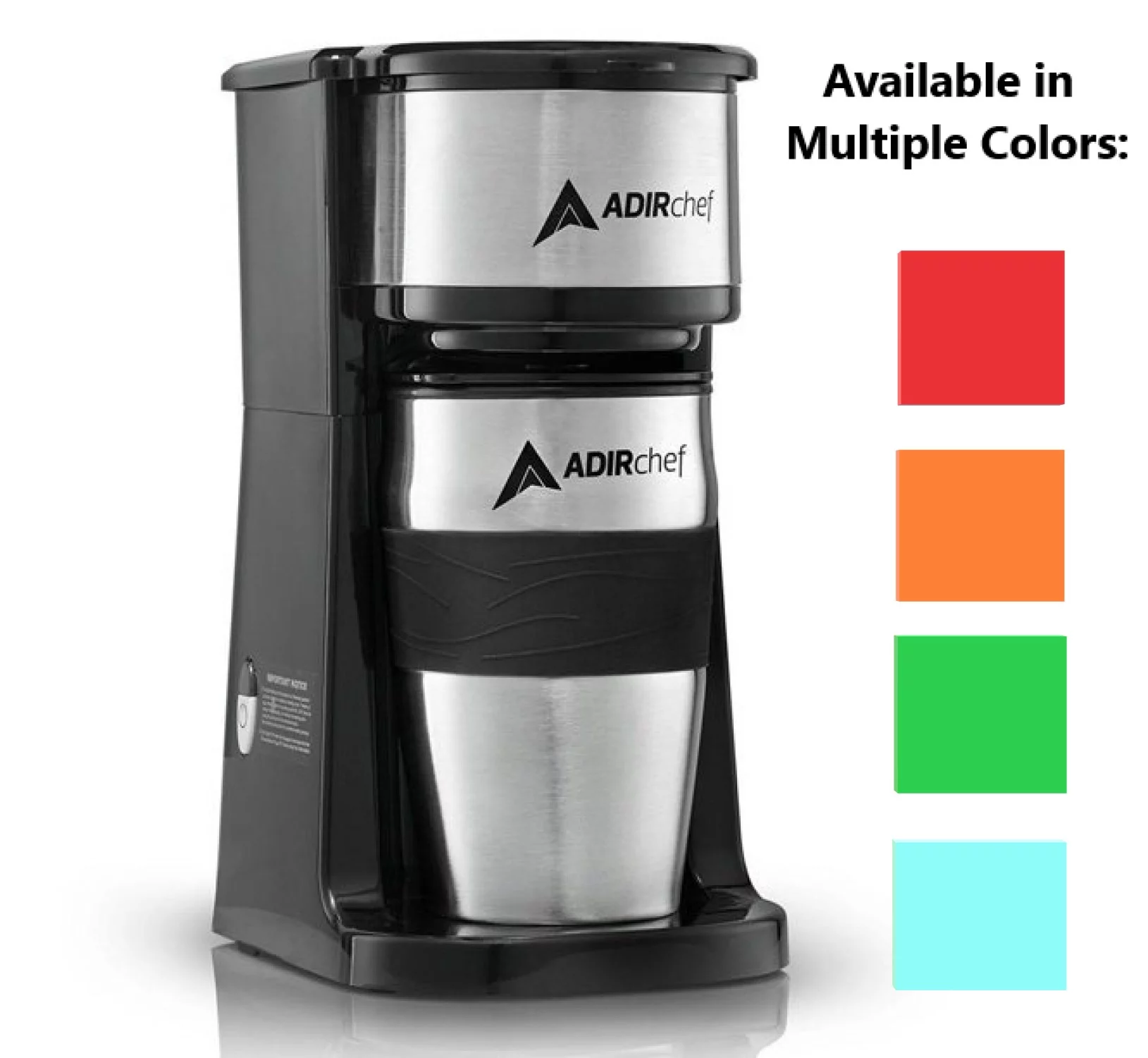 AdirChef Single Serve Coffee Maker, 15 oz. Capacity, Grab & Go, W/Coffee Mug, Black