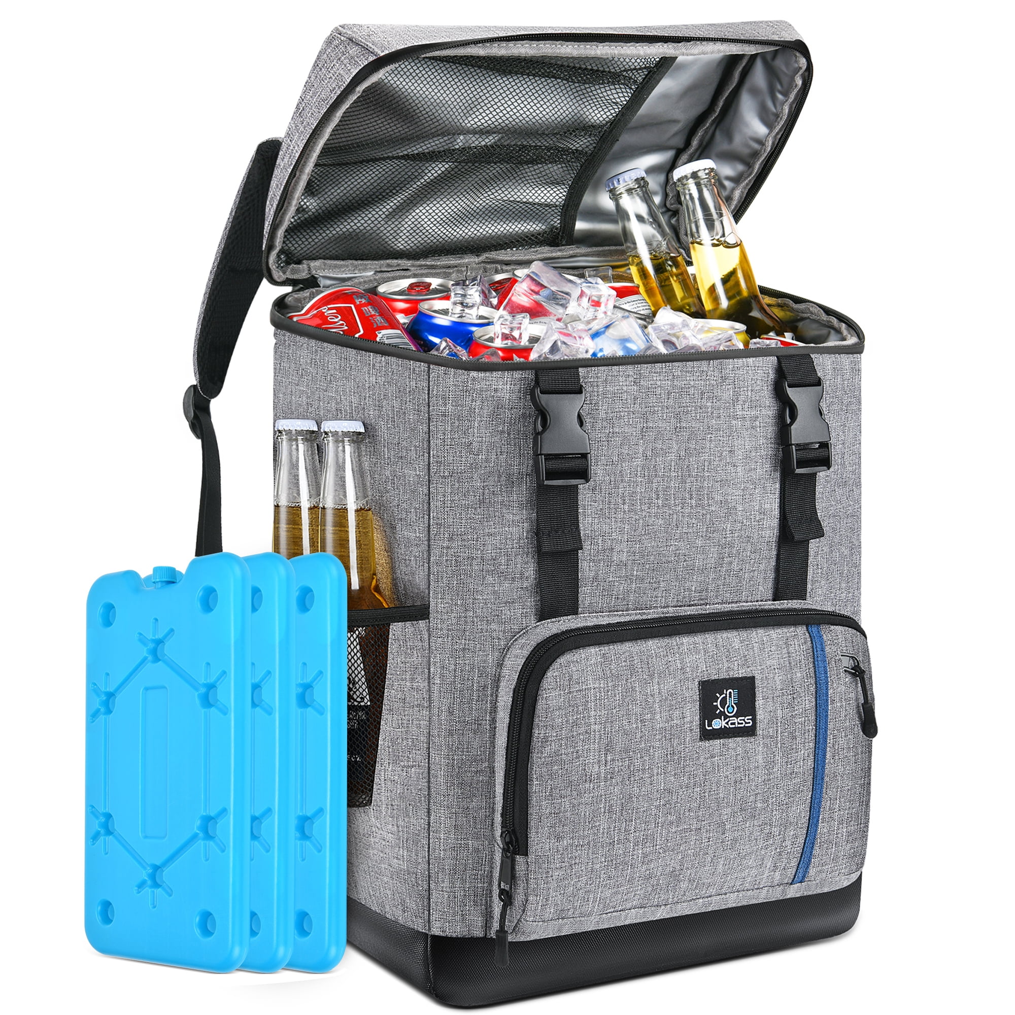 Cooler Backpack with 3 Ice Packs,40 Cans Backpack Cooler Leakproof, Lightweight Travel Cooler Lunch Backpack, Insulated Soft Coolers for Beach, Hiking, Camping, Fishing, Picnic,Gray