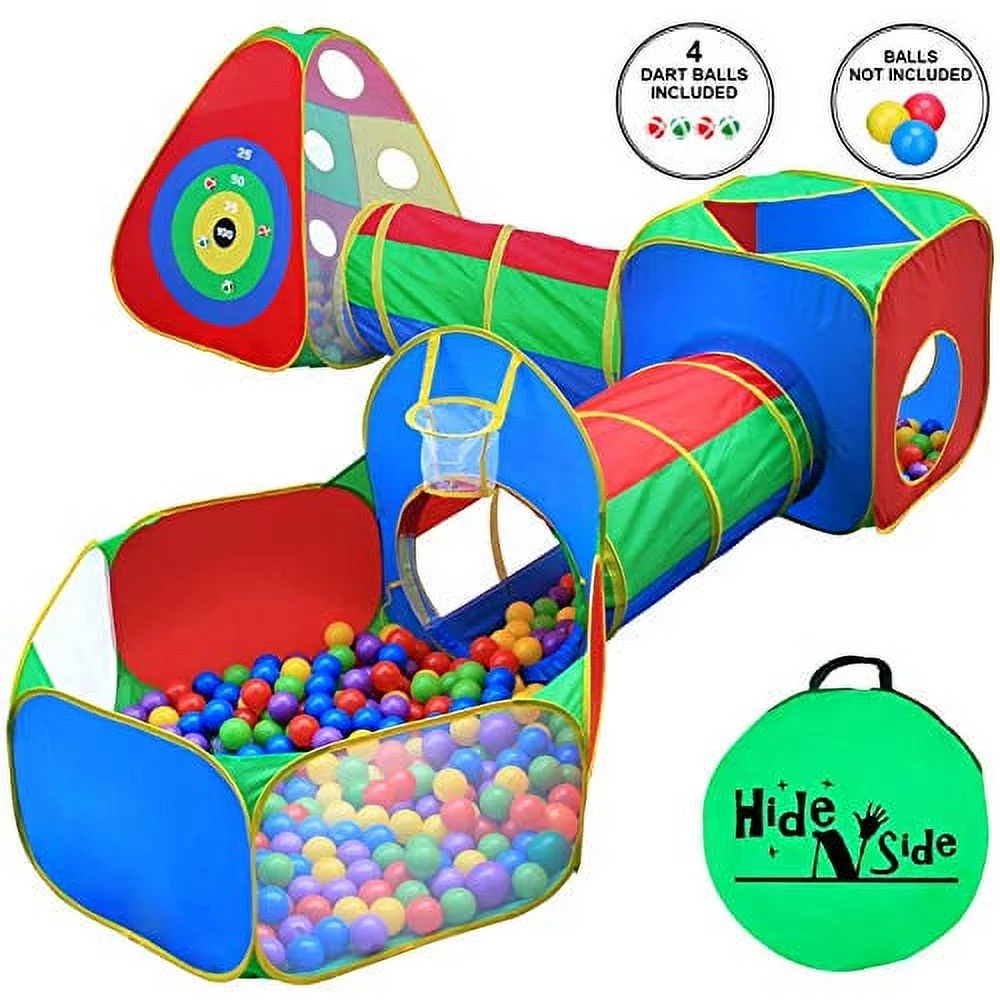 5pc Kids Playhouse Jungle Gym w/ Pop Up Play Tents, Tunnels & Basketball Ball Pit for Boys, Girls, Children, Babies & Toddlers, Indoor & Outdoor Use, by Hide-n-Side