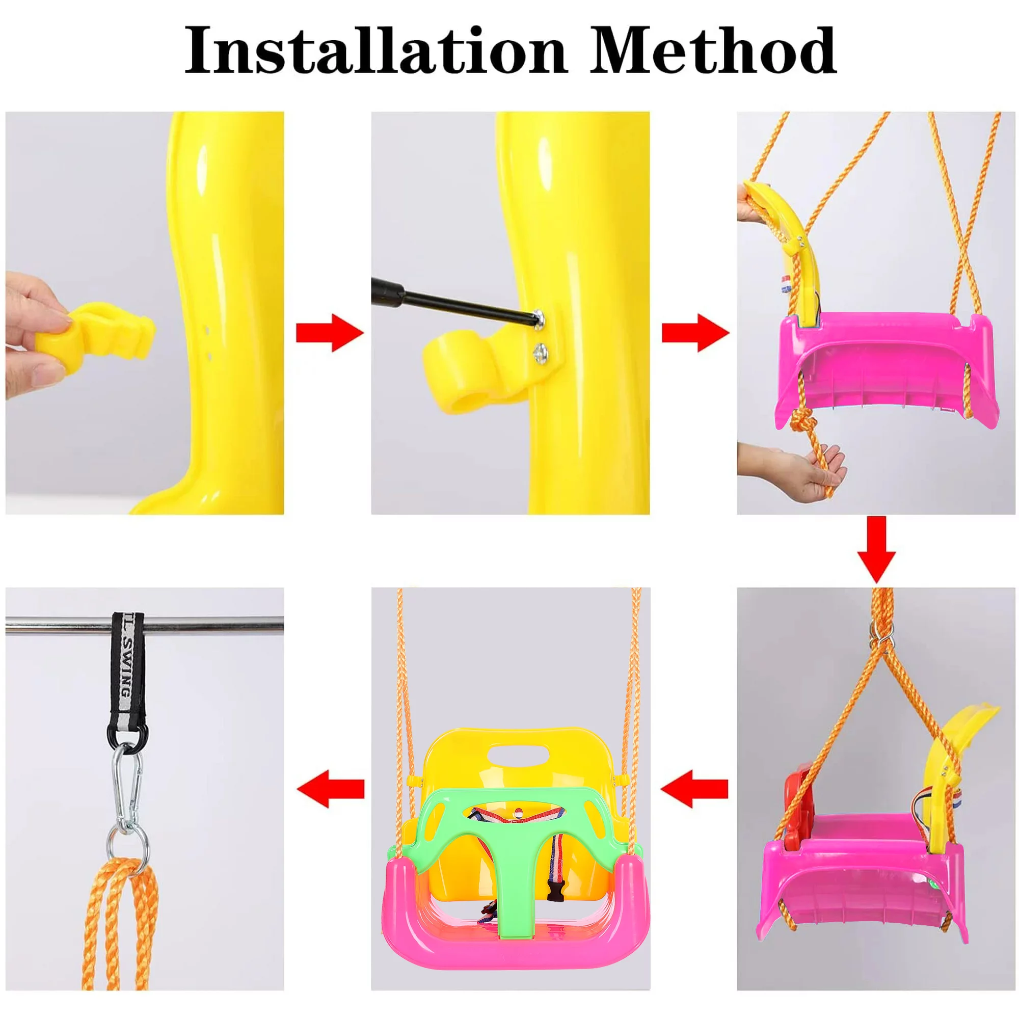 JBee Ctrl 3-in-1 Baby Swing Sets with Hanging Strap and Hooks for Outside Toddler Swing Anti-Flip Snug & Secure Detachable Infants to Kids Swing Seat for Indoor/Outdoor Playset