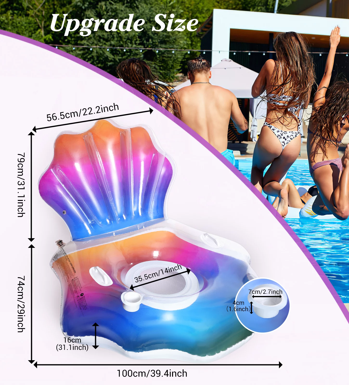 MoKo Inflatable Pool Floats Chair Pool Lounger for Adults, Clamshell Inflatable Rafts with Handles for Summer Party Beach Swimming Floaty, Colourful