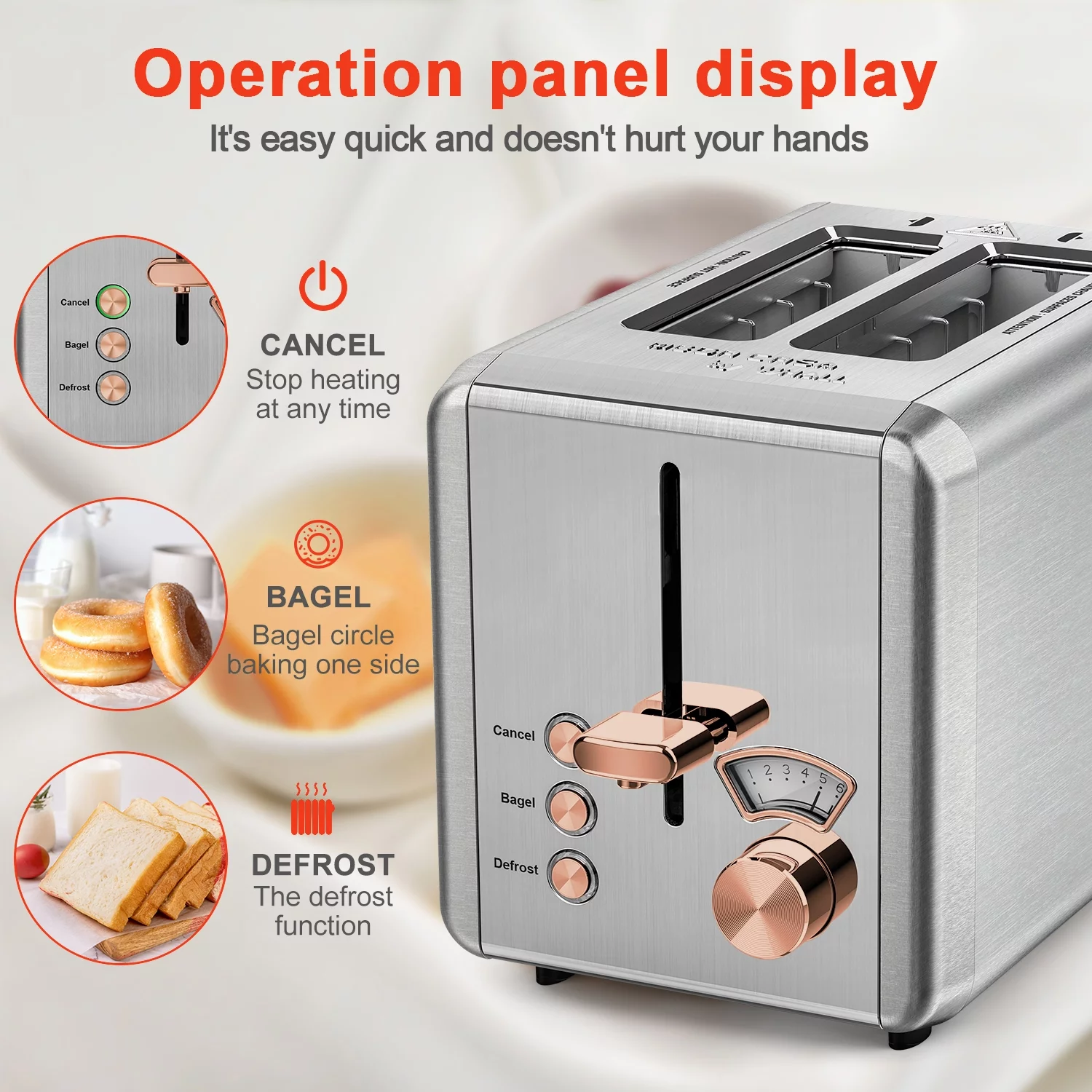 WHALL 2 Slice Toaster – Stainless Steel Toaster with Wide Slot, 6 Shade Settings, Bagel Function, Removable Crumb Tray