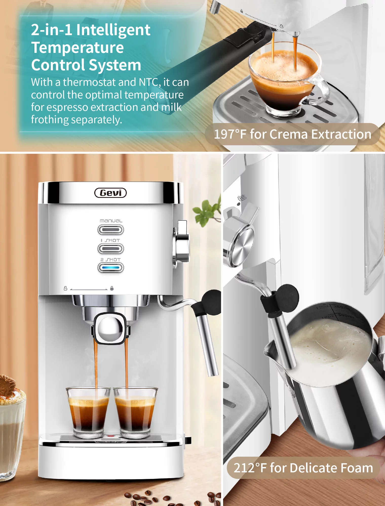 Gevi Espresso Machine 20 Bar Automatic Coffee Maker with Milk Frother Wand, 40.58 oz, New Condition