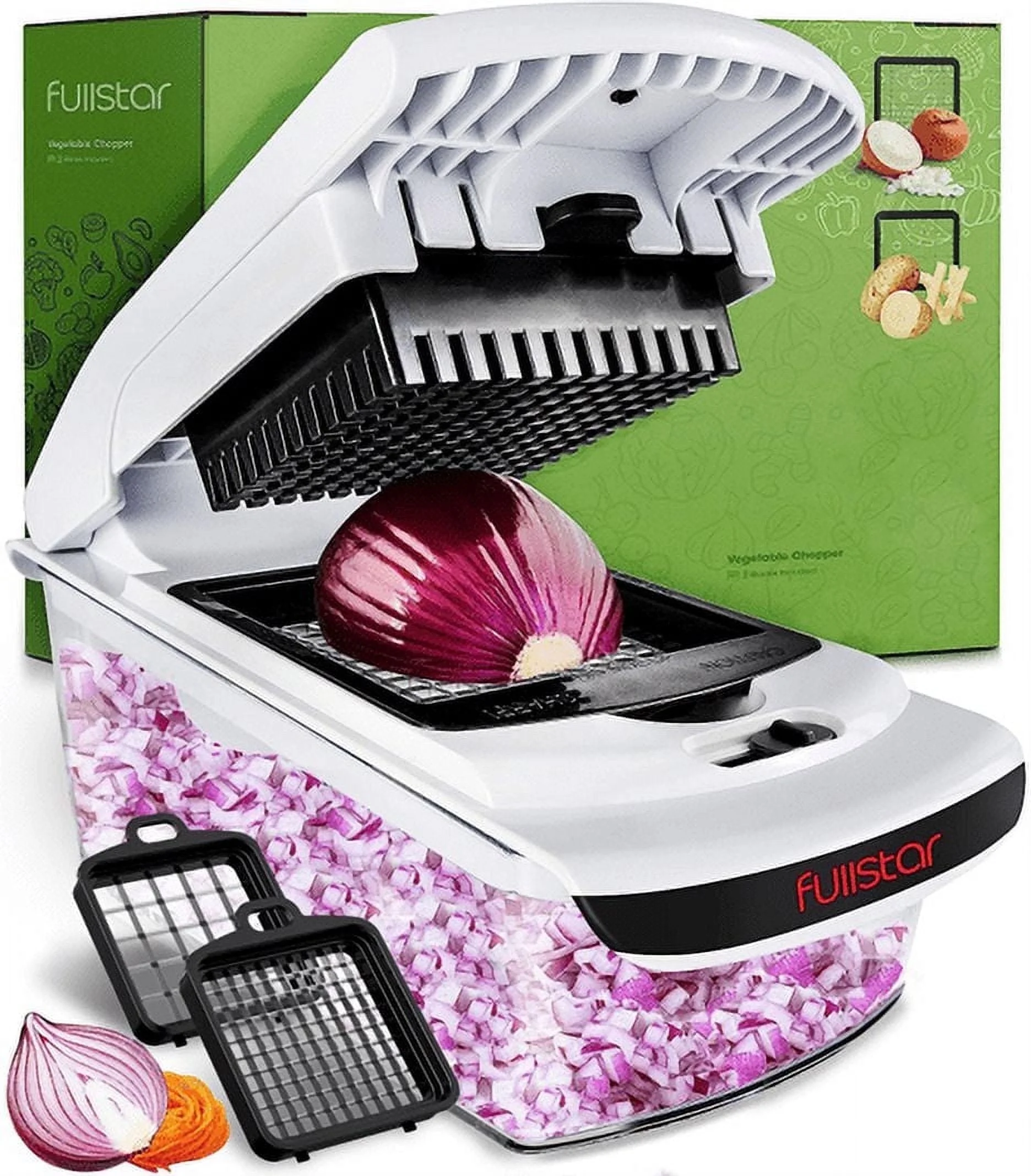 Fullstar Vegetable Chopper, Veggie chopper, Spiralizer Vegetable Slicer Onion Chopper with Container Pro Food Chopper Black Slicer Dicer Cutter 4 Blades