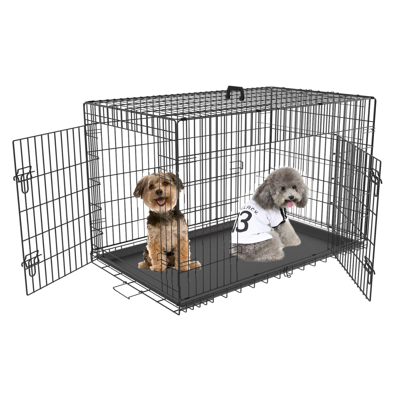 Large Dog Crate for Large Dogs, XL 42 inch Dog Cage with Divider and Double Door for large Medium Small Dogs ,Indoor Outdoor Folding Wire Pet Dog Kennel with Tray and Handle,Black