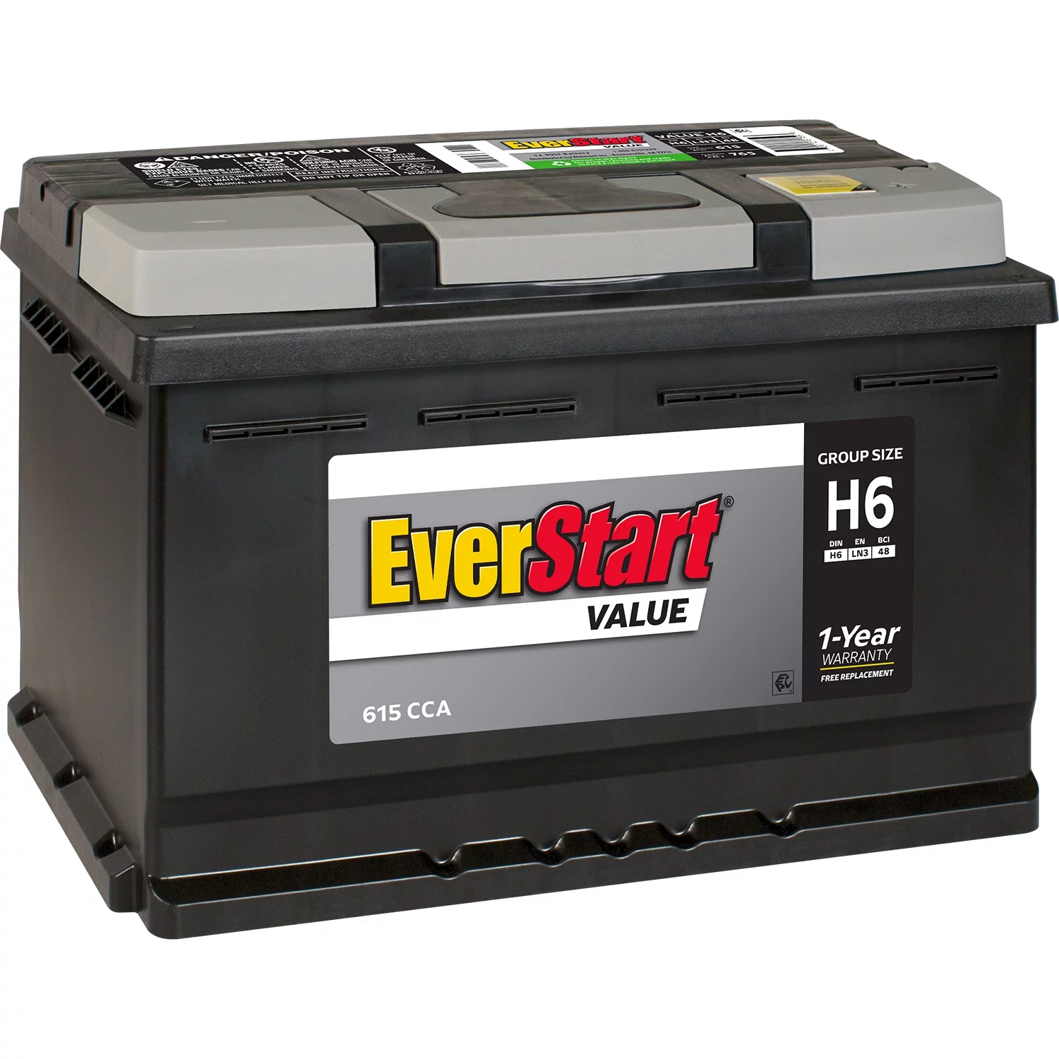 EverStart Value Lead Acid Automotive Battery, Group Size H6 / LN3 / 48 12 Volt, 615 CCA