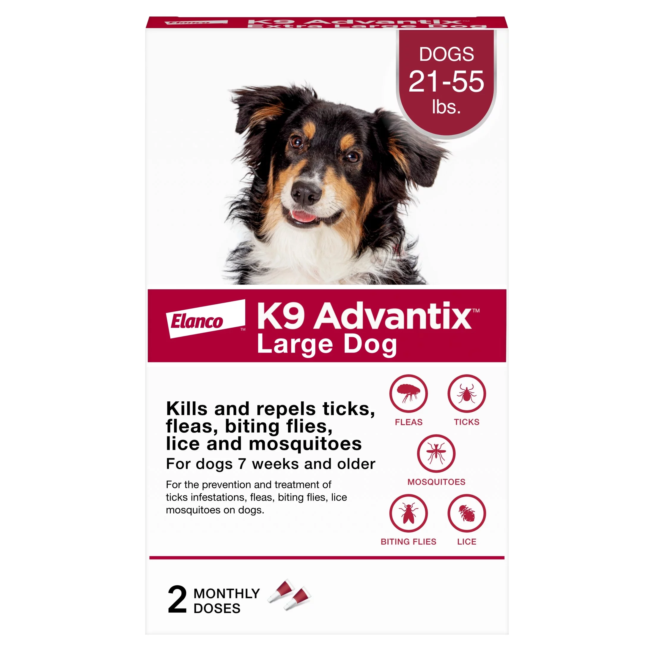 K9 Advantix Flea, Tick & Mosquito Prevention for Large Dogs 21-55 lbs, 2-Monthly Treatments