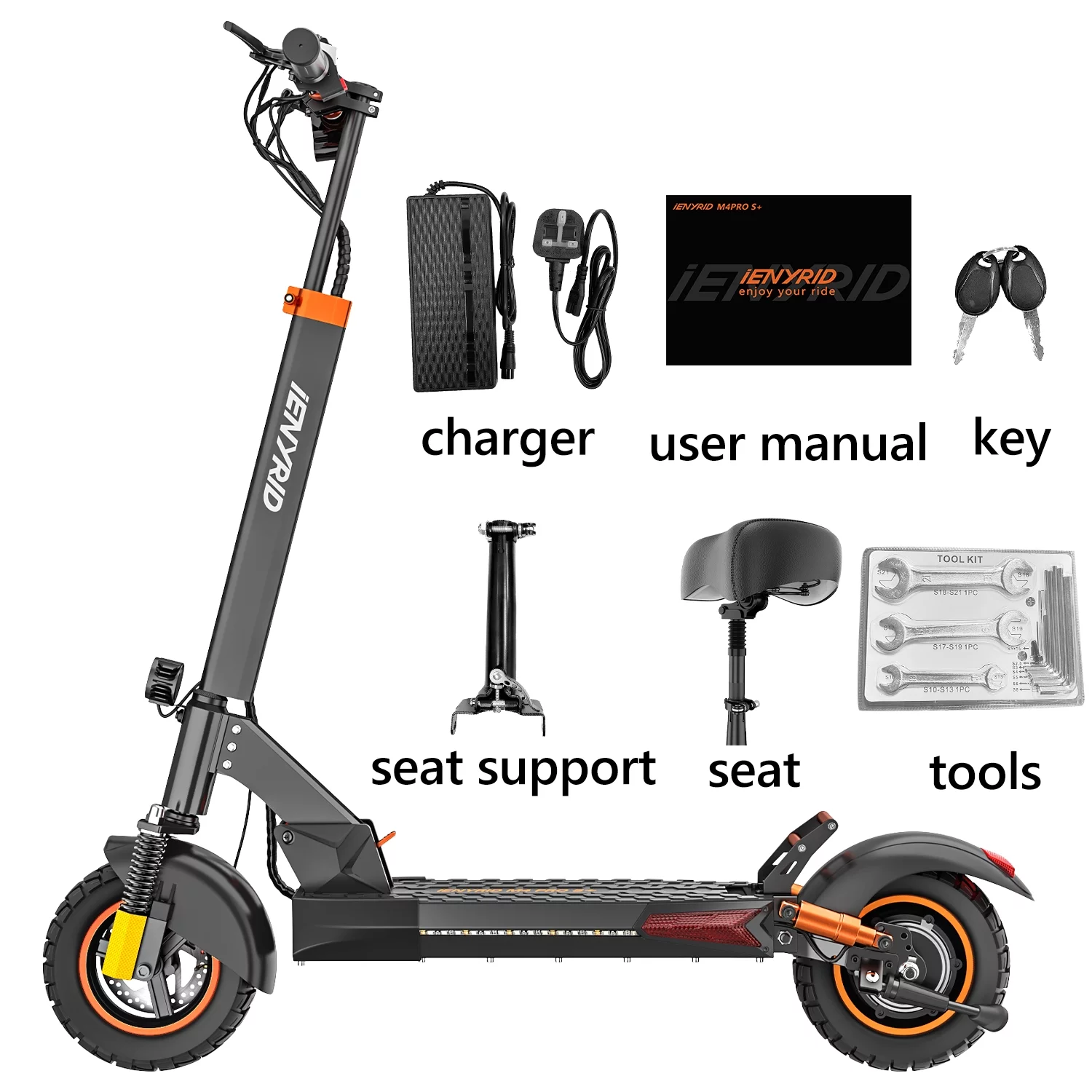 IENYRID Electric Scooter, 10″ Pneumatic Tires, Max 32 Mile Range and 30Mph Power by 800W Motor, Foldable Escooter for Adult